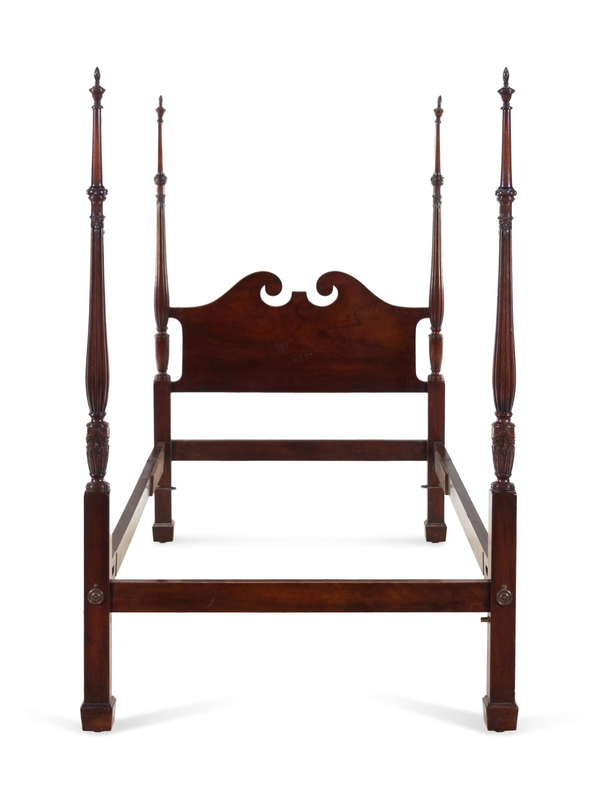 A Pair of Chippendale Style Carved Mahogany Four Post Tested Twin Beds