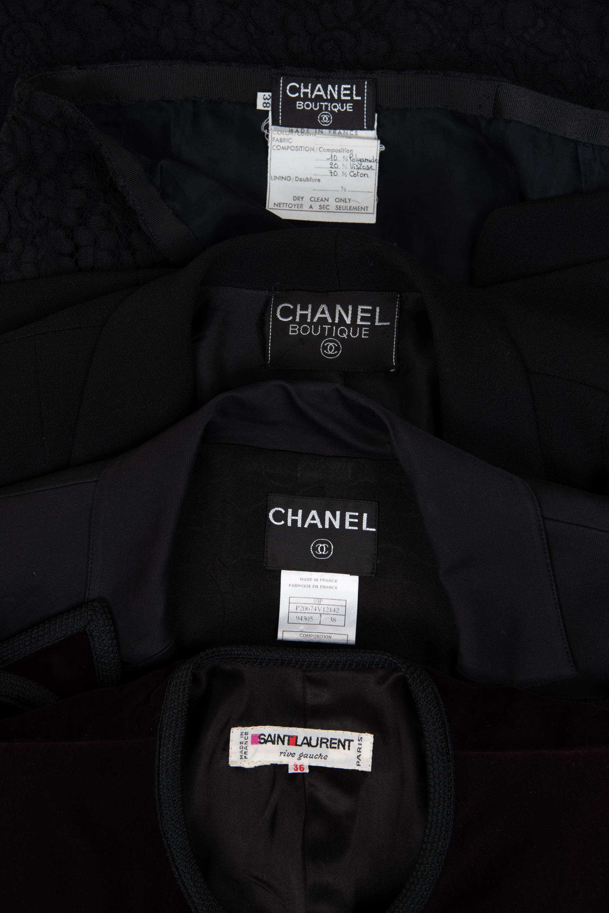 Four Designer Items: Two Chanel Jackets, One Chanel Skirt, and One Yves Saint Laurent Jacket
