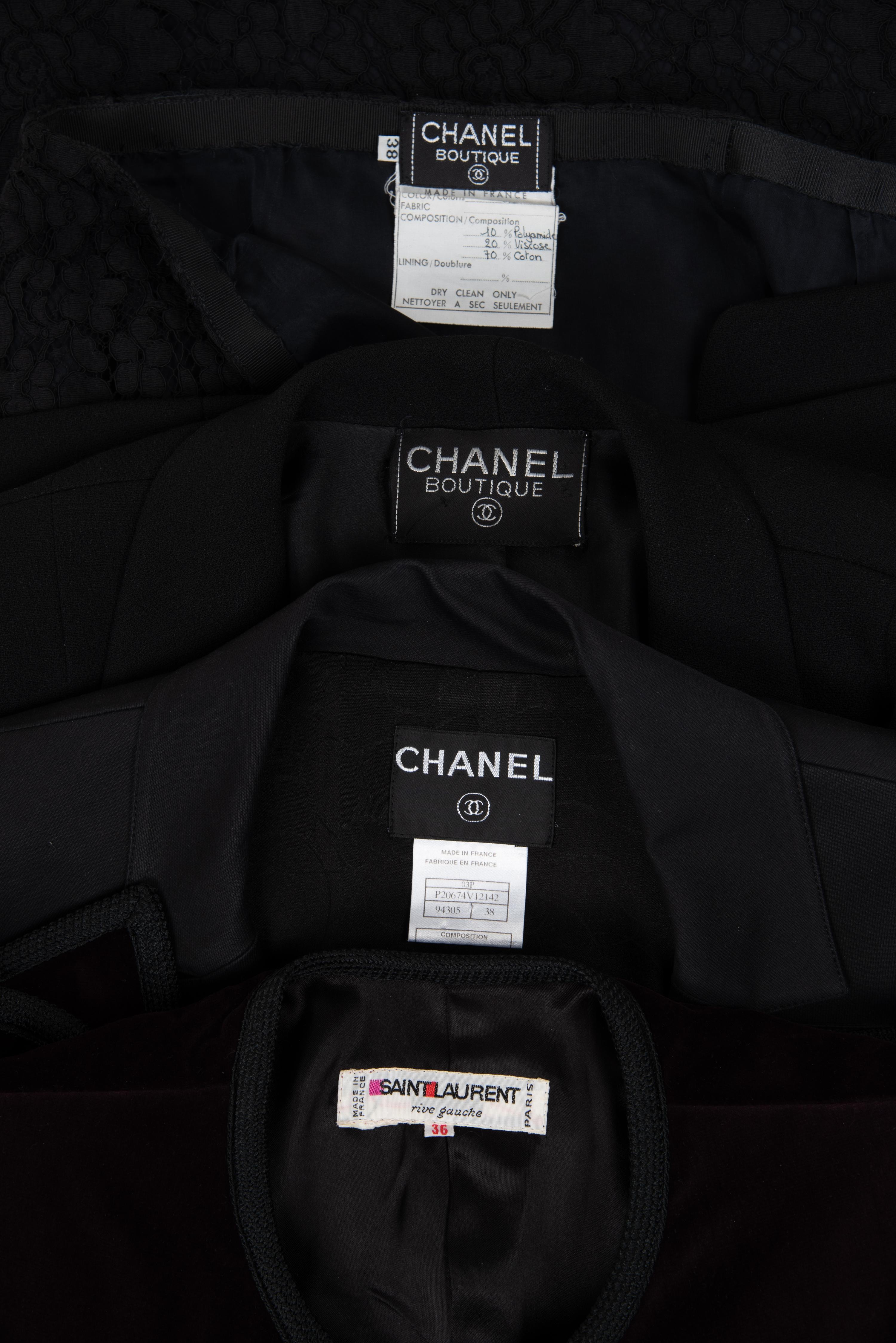 Four Designer Items: Two Chanel Jackets, One Chanel Skirt, and One Yves Saint Laurent Jacket