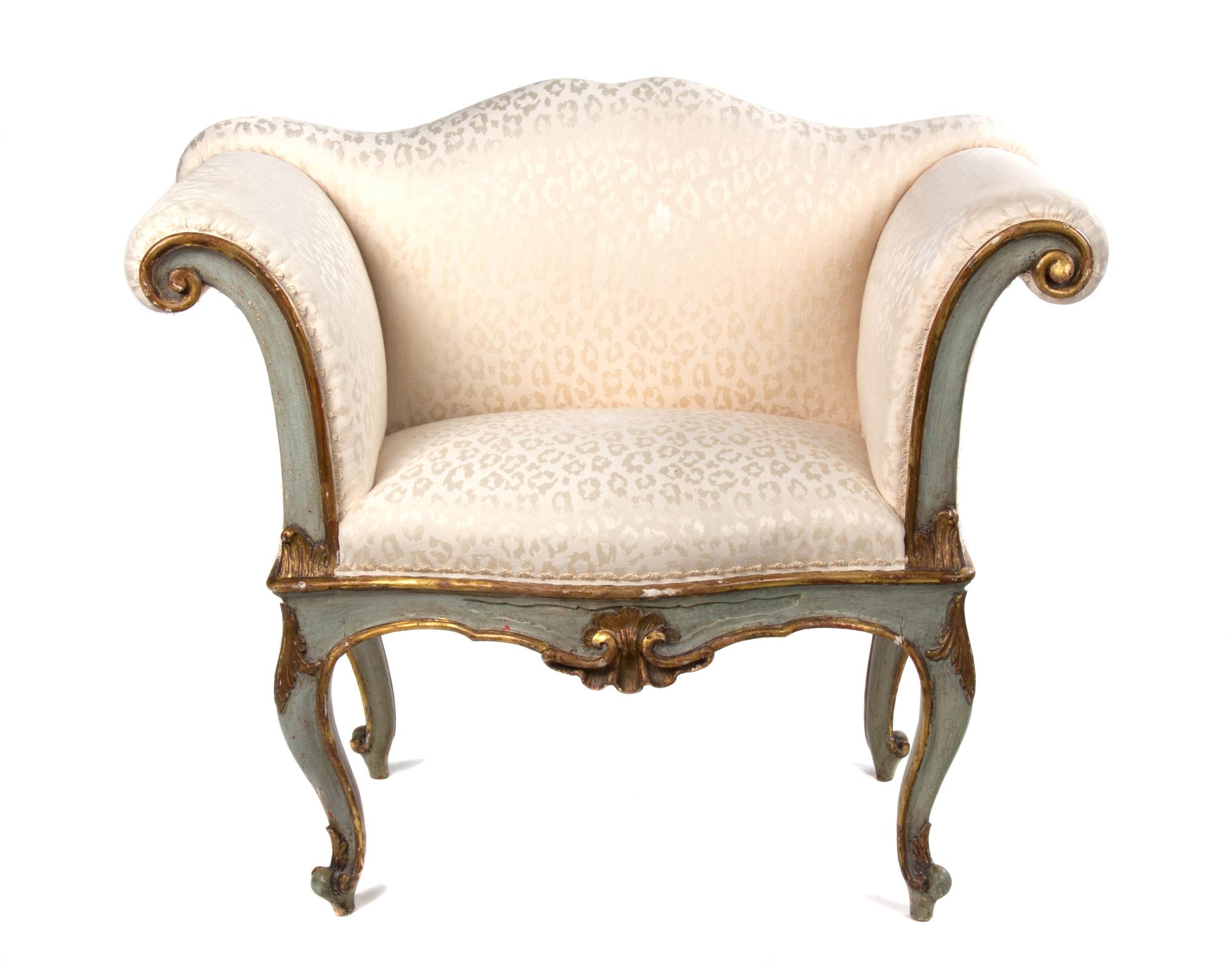 A Venetian Painted and Parcel Gilt Window Bench — 19TH CENTURY