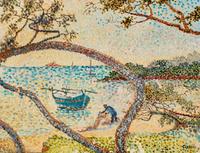 Yvonne Canu, (French, 1921-2008), Untitled (Seaside View Through Trees)