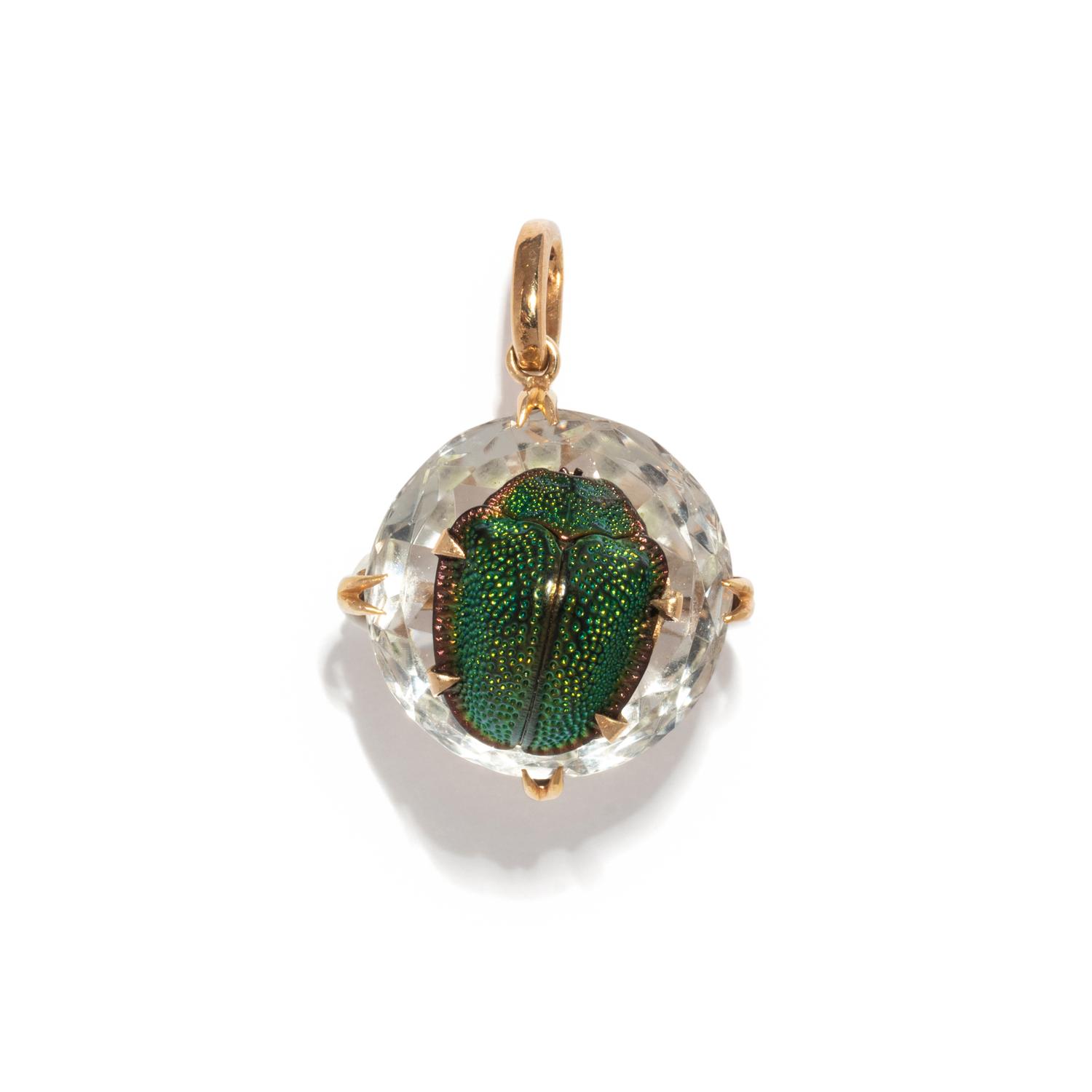 VICTORIAN, ROCK CRYSTAL SCARAB BEETLE PENDANT/BROOCH