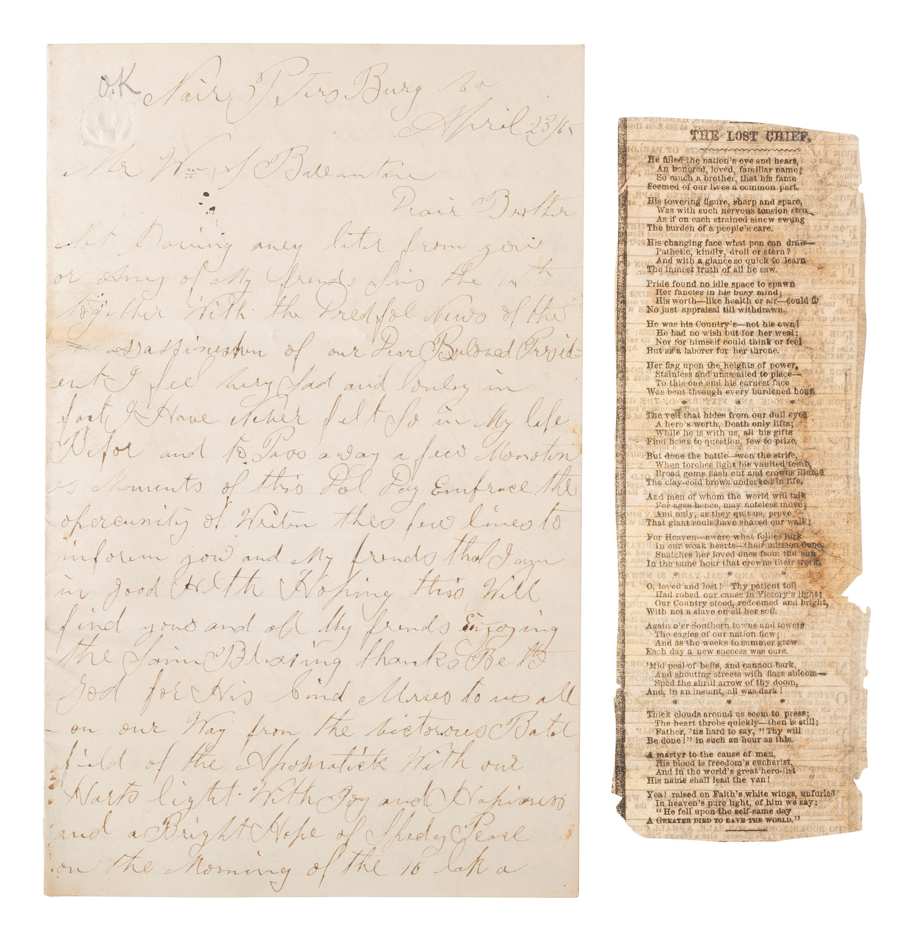[CIVIL WAR]. Manuscript archive of Sergeant Hamilton Ballentine (1833-1920), Co. K, 6th Pennsylvania Cavalry, "Rush's Lancers," featuring battle content from key engagements and descriptions of "Sheridan's Raiders."