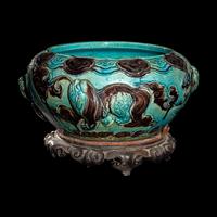 A Chinese Fahua- Style Porcelain 'Fu Lion' Brush Washe r
