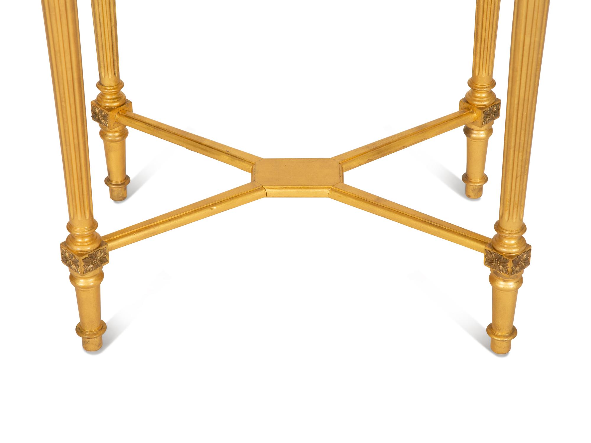 A Louis XVI Style Giltwood Marble Top Side Table