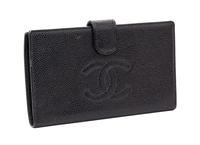 A Chanel Black Caviar Leather Wallet, 7" x 4" x .5".