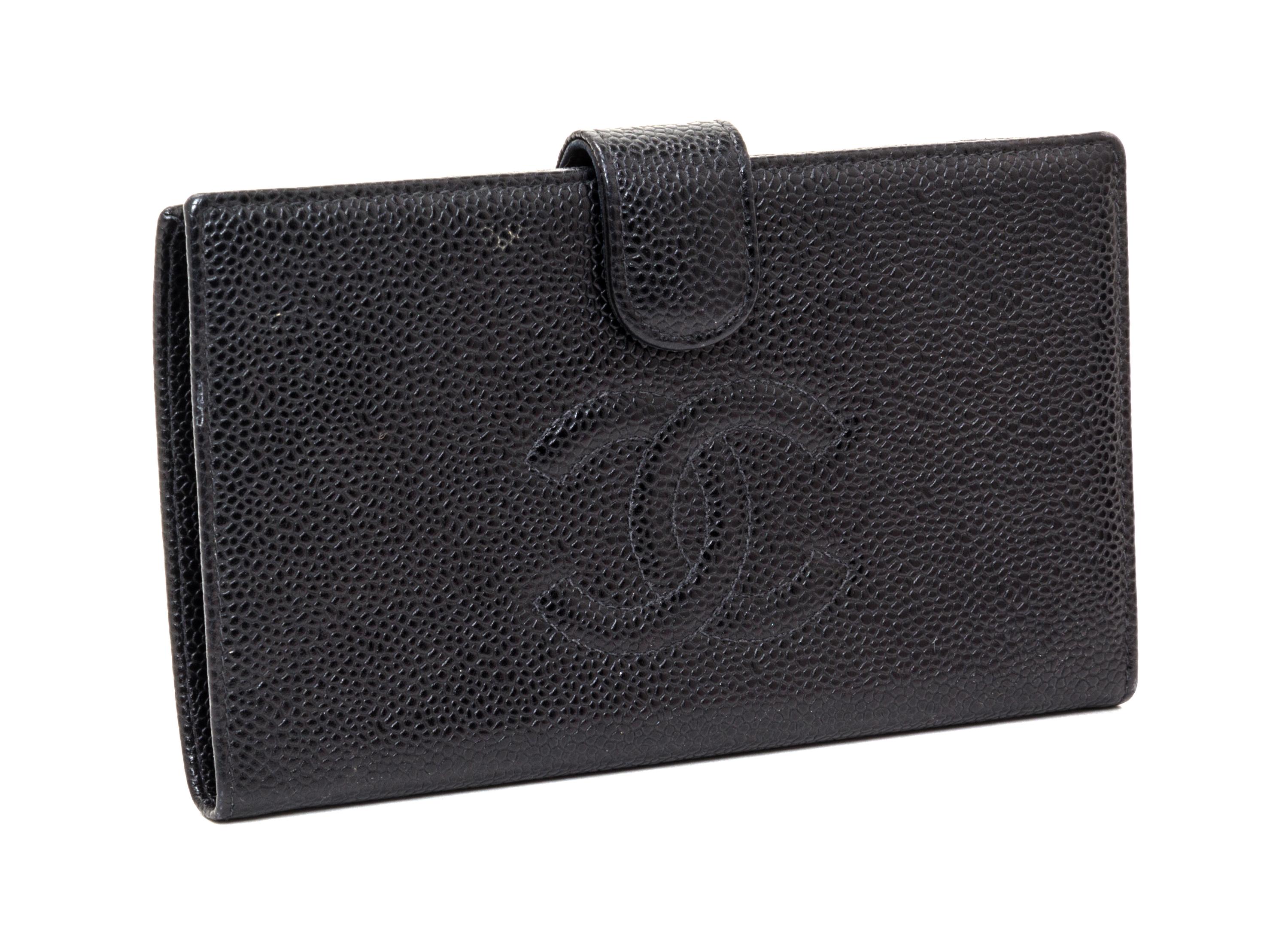 A Chanel Black Caviar Leather Wallet, 7" x 4" x .5".