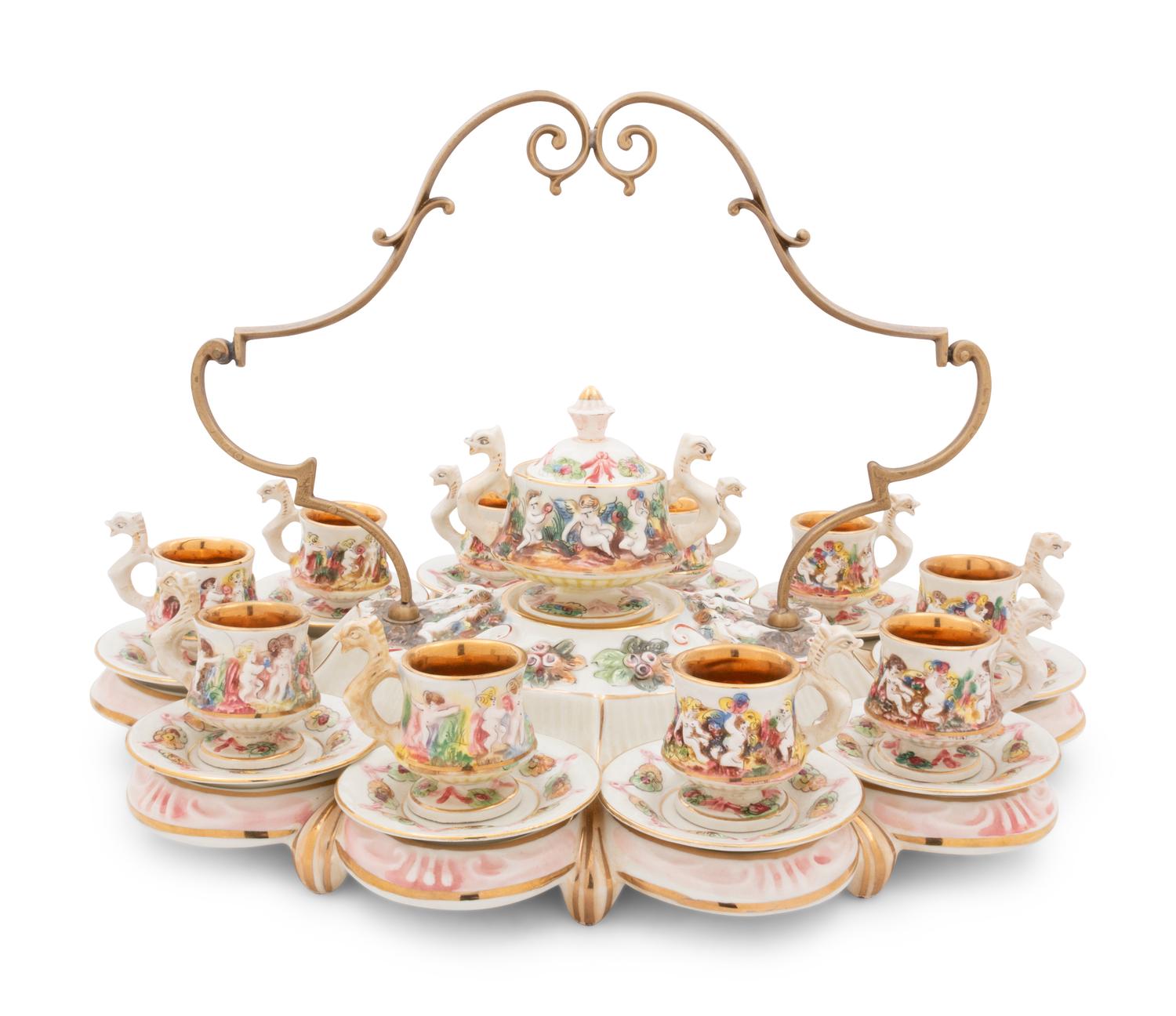 A Capodimonte Porcelain Demitasse Tea Service with Undertray