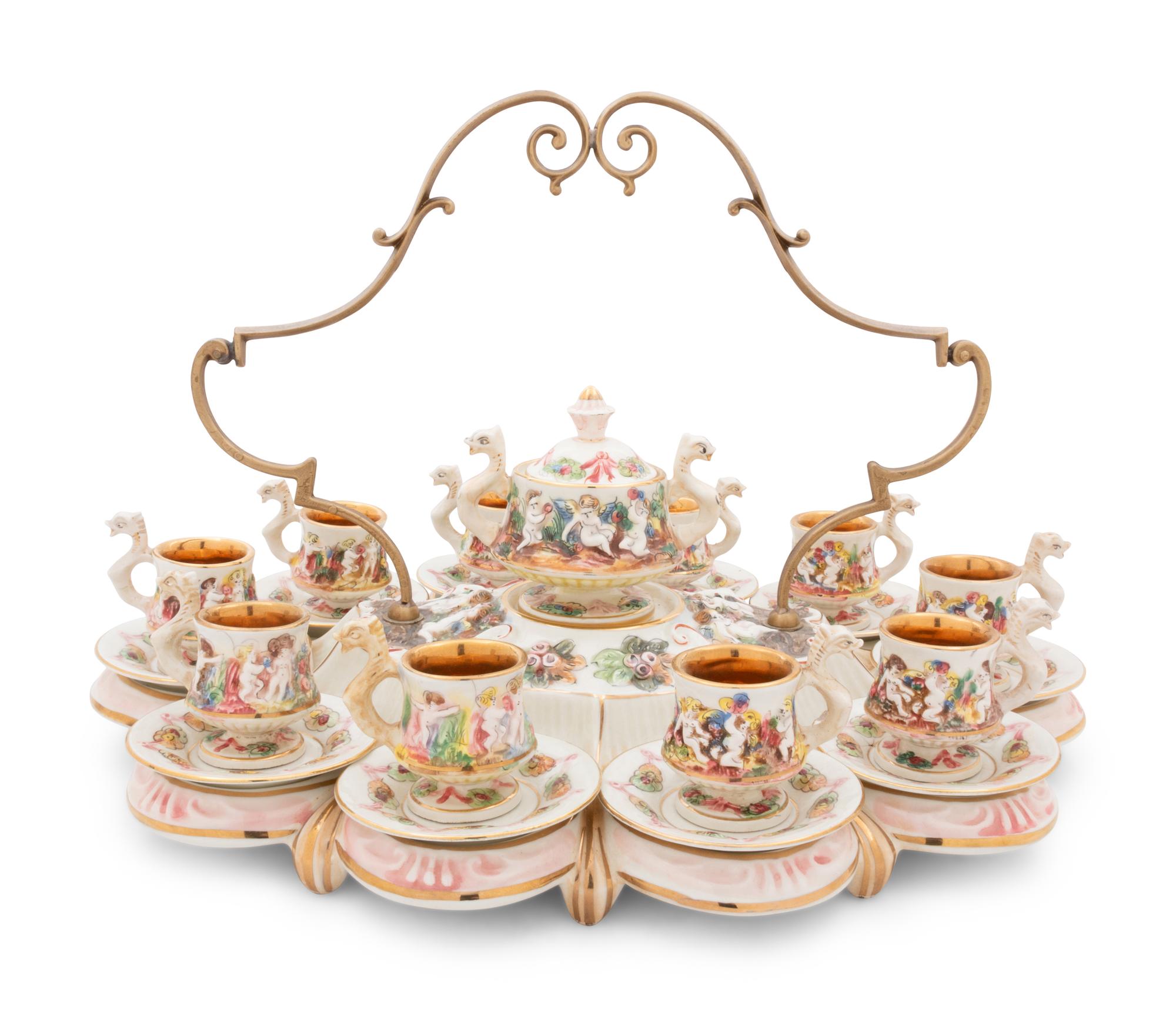 A Capodimonte Porcelain Demitasse Tea Service with Undertray
