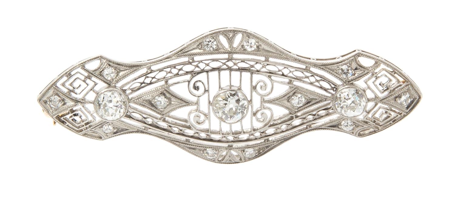 An Antique Platinum, Yellow Gold and Diamond Brooch, 6.60 dwts.