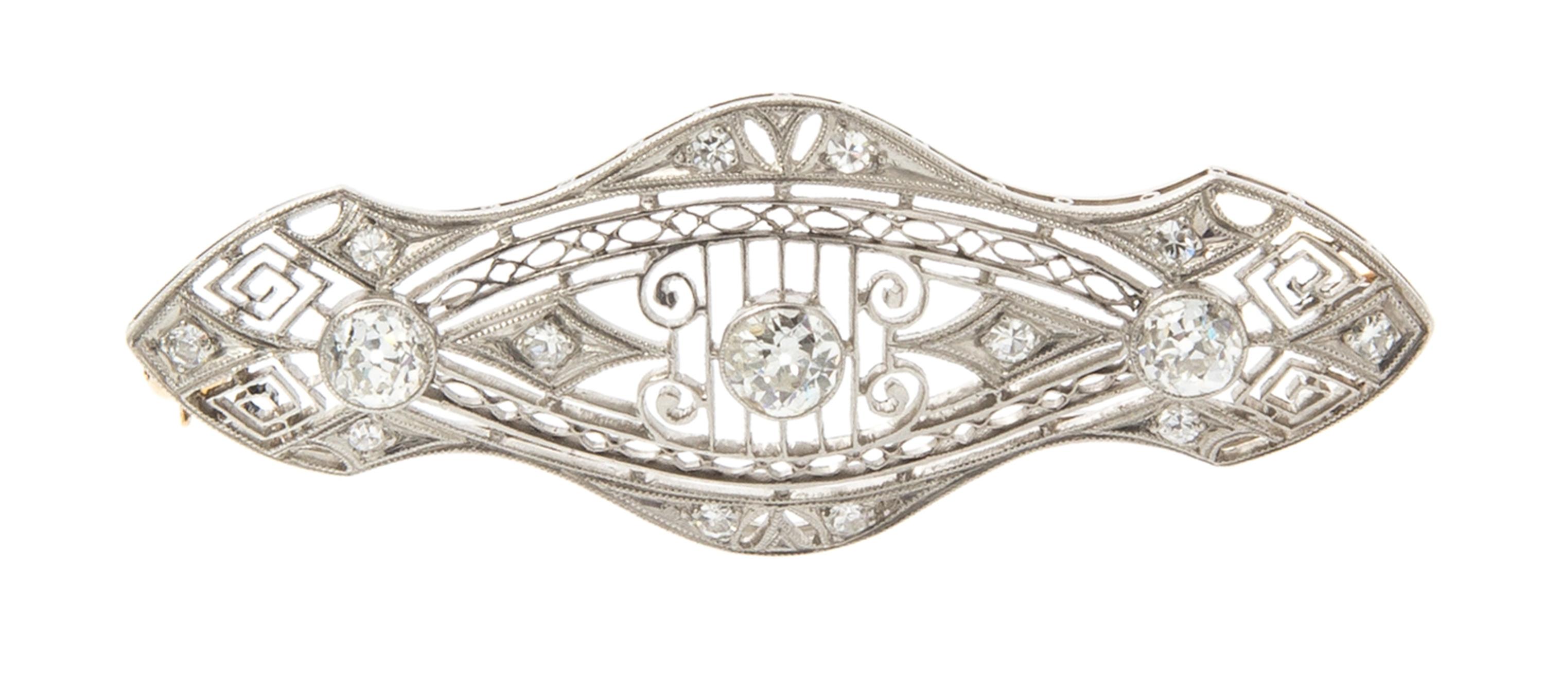 An Antique Platinum, Yellow Gold and Diamond Brooch, 6.60 dwts.