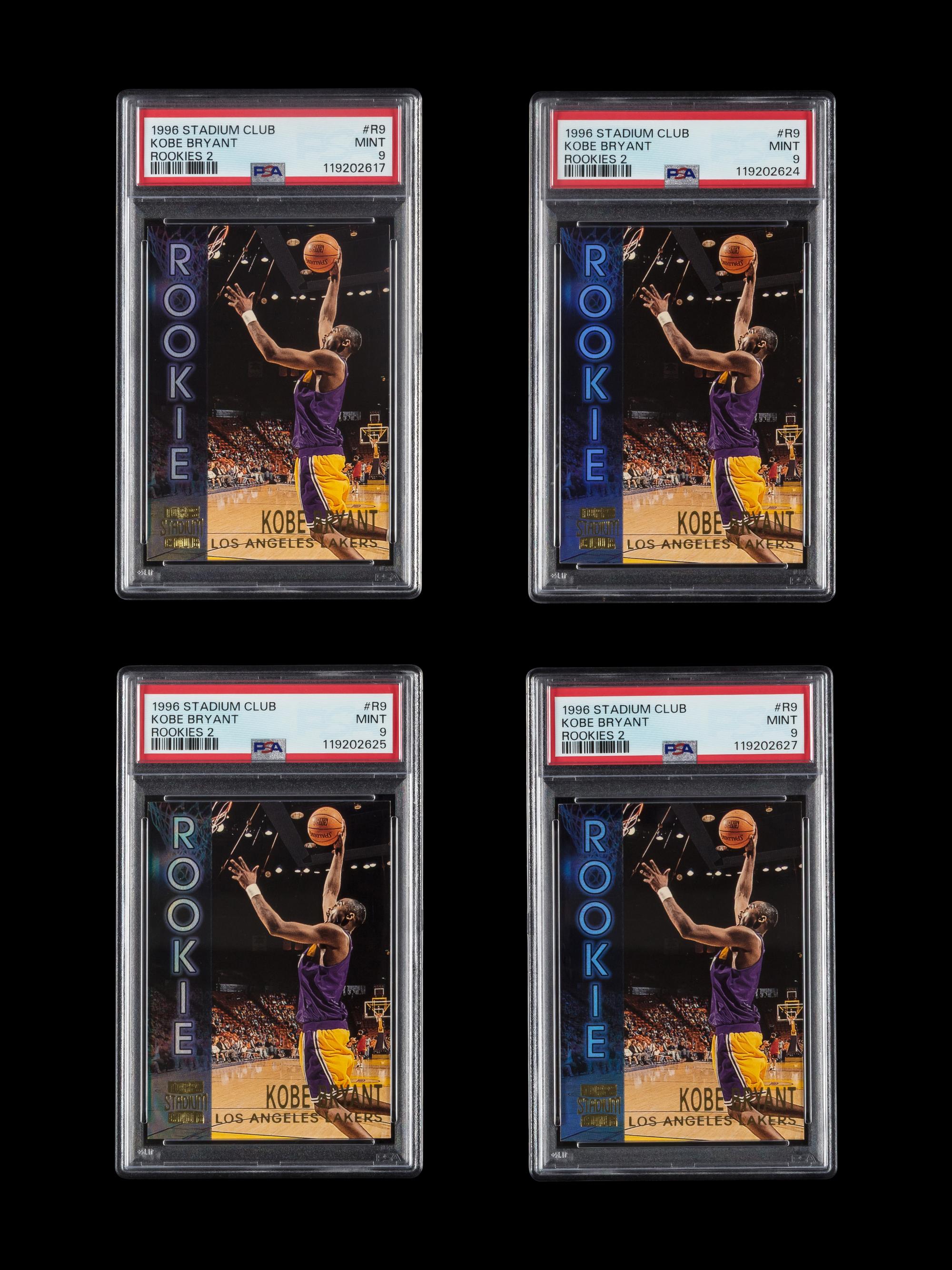 A Collection of Four 1996 Stadium Club Rookies 2 R9 Kobe Bryant Rookie Cards (PSA 9 MINT)