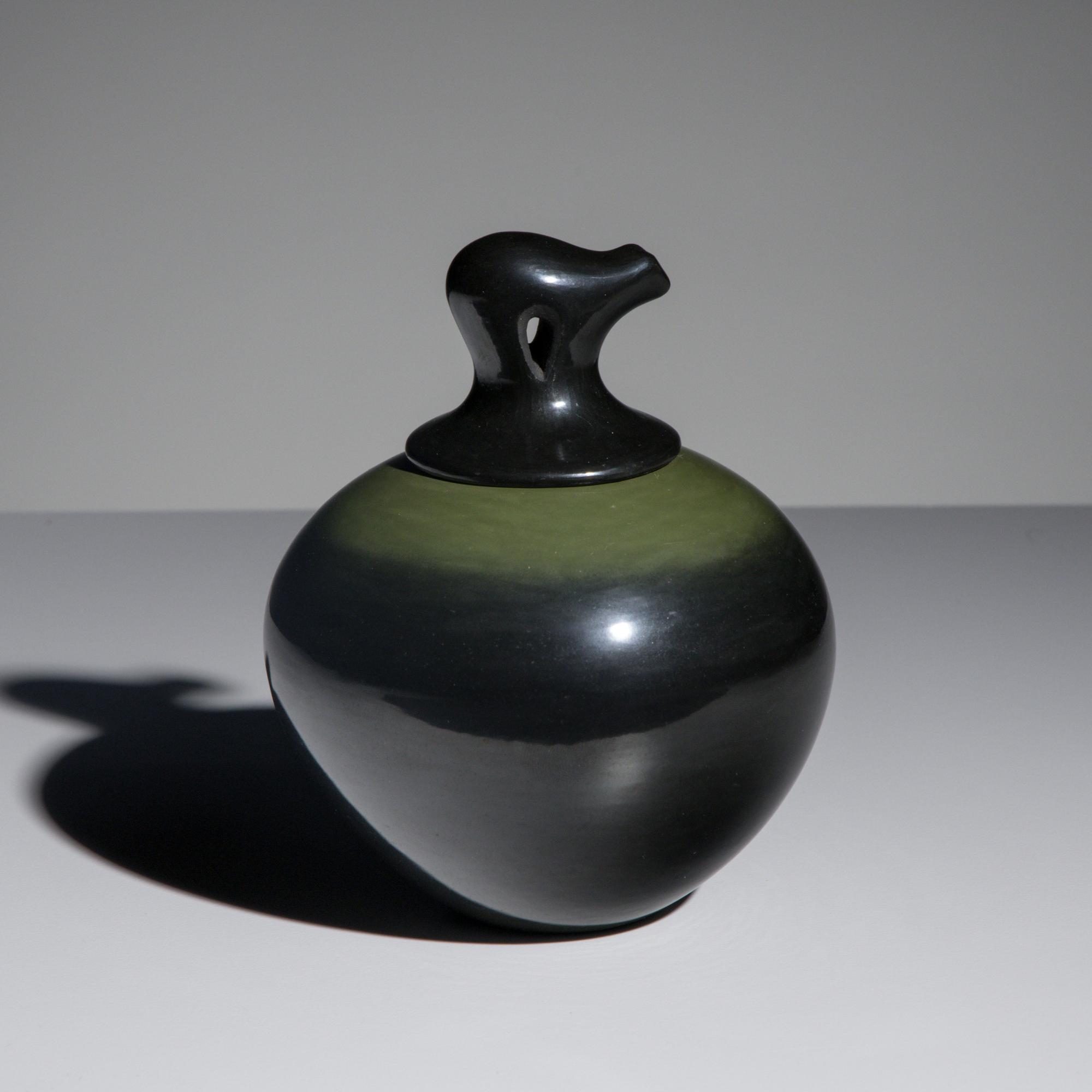 Russell Sanchez (San Ildefonso, b. 1963) — Black and Green Pottery Jar, with Lid