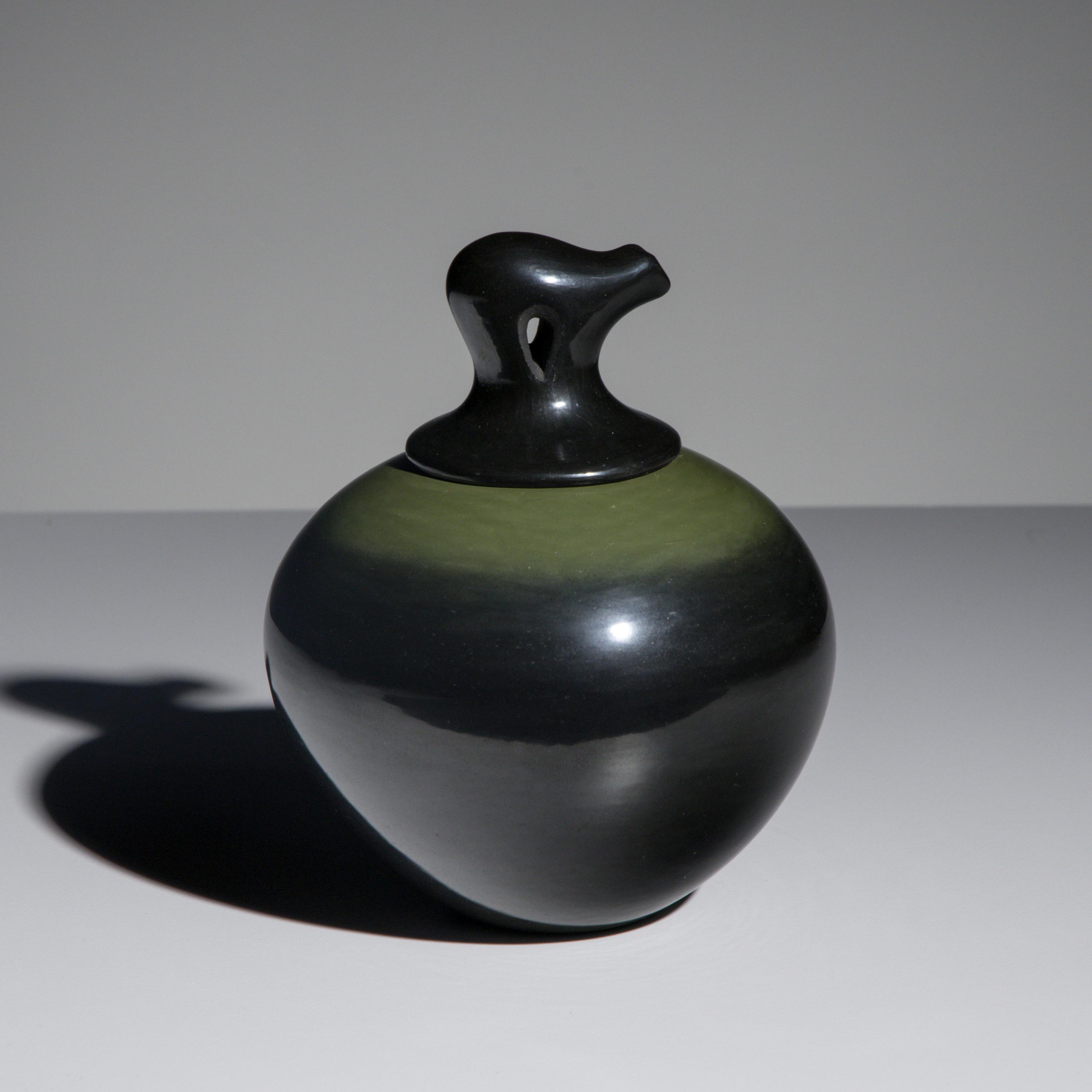 Russell Sanchez (San Ildefonso, b. 1963) — Black and Green Pottery Jar, with Lid