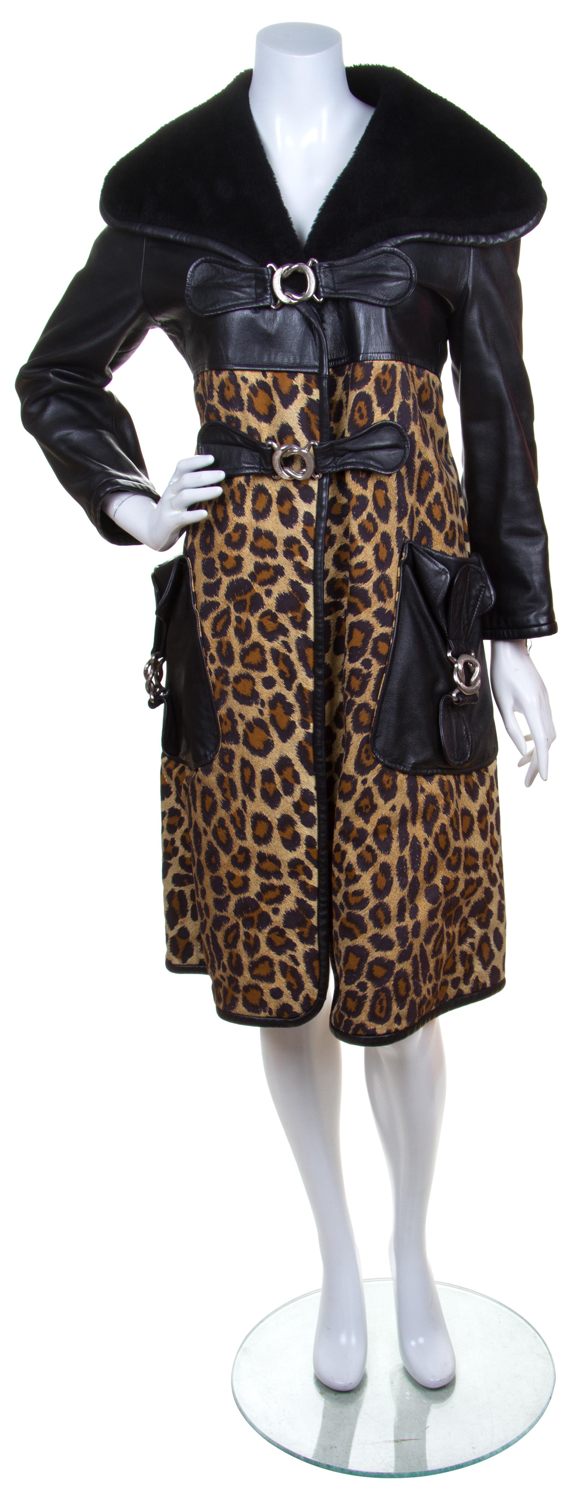 A Samuel Robert Black Leather and Animal Print Coat,