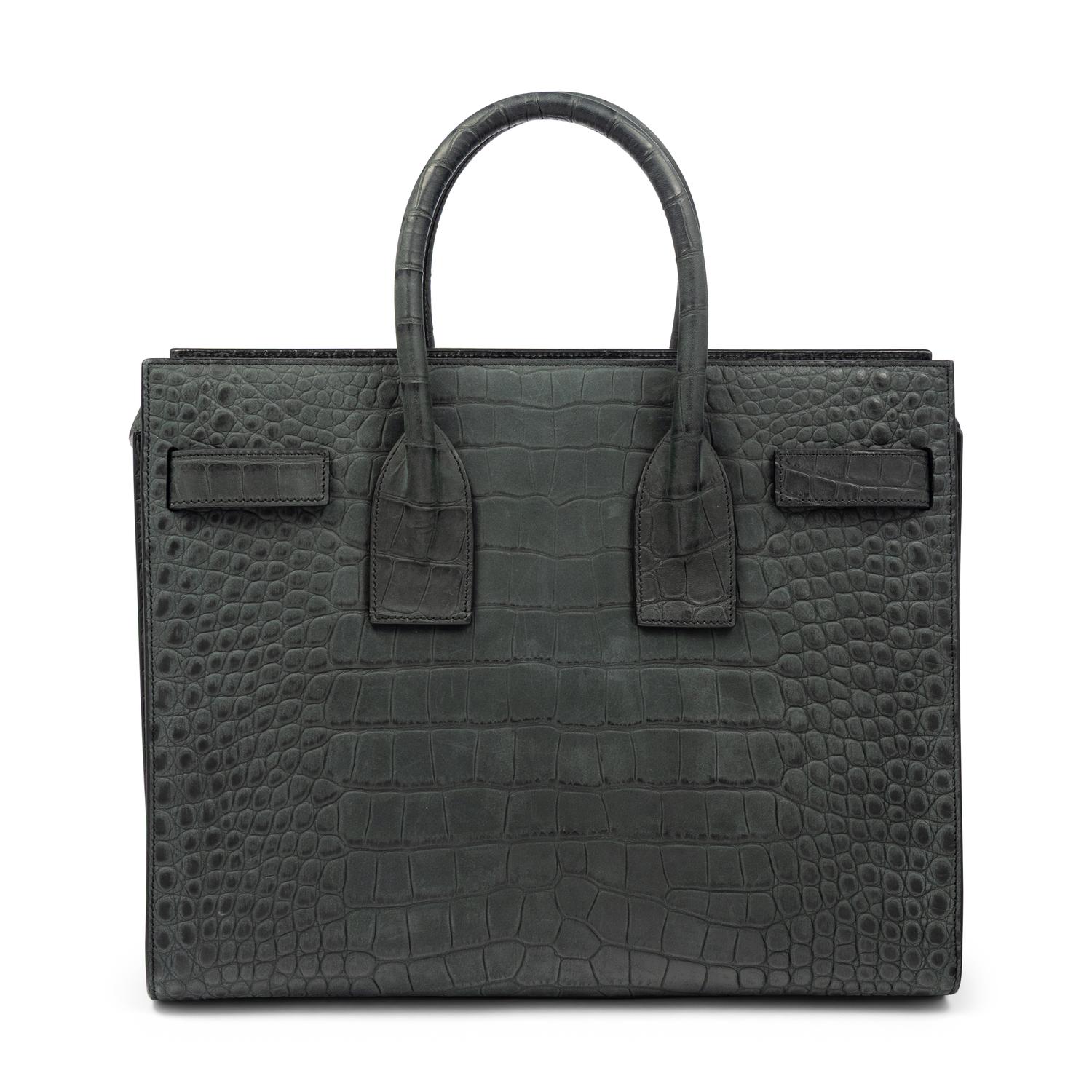 SAINT LAURENT, SAC DU JOUR IN CROC-EFFECT SUEDED LEATHER
