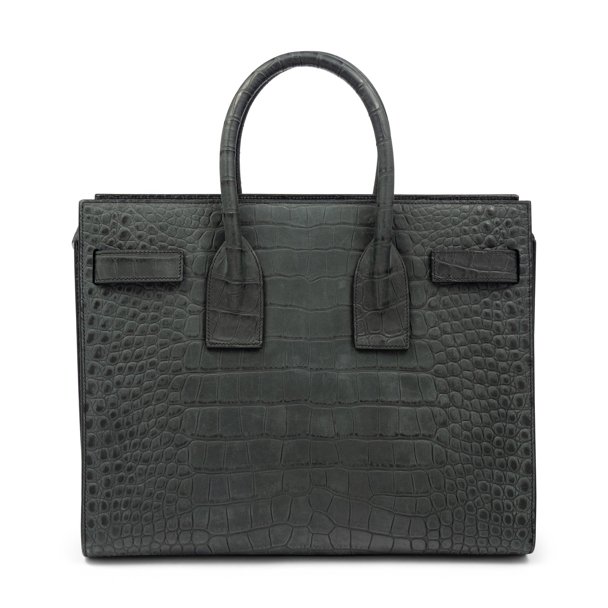 SAINT LAURENT, SAC DU JOUR IN CROC-EFFECT SUEDED LEATHER