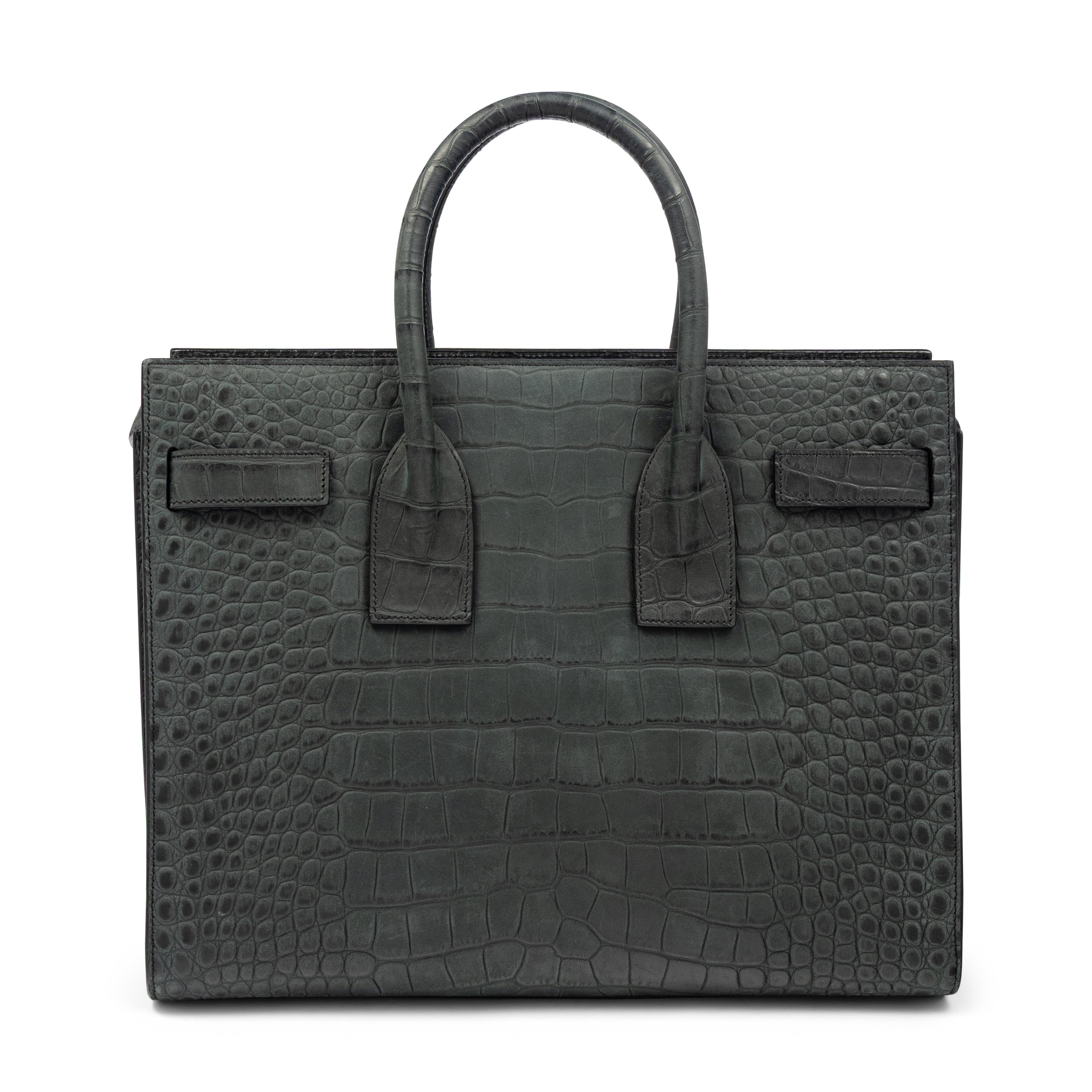 SAINT LAURENT, SAC DU JOUR IN CROC-EFFECT SUEDED LEATHER