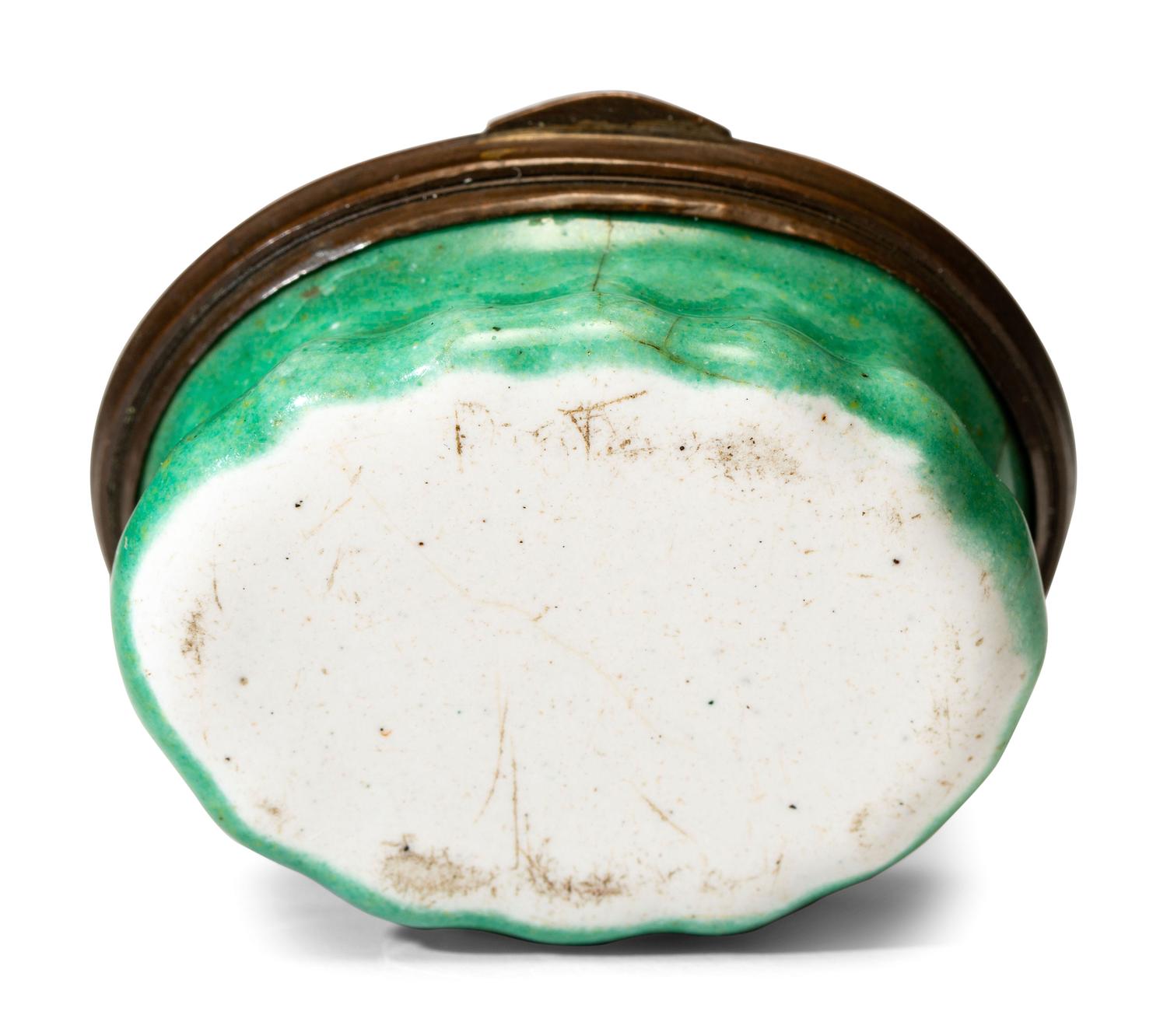 A Bilston Enamel Miniature Hinged Porcelain Trinket or Pill Box