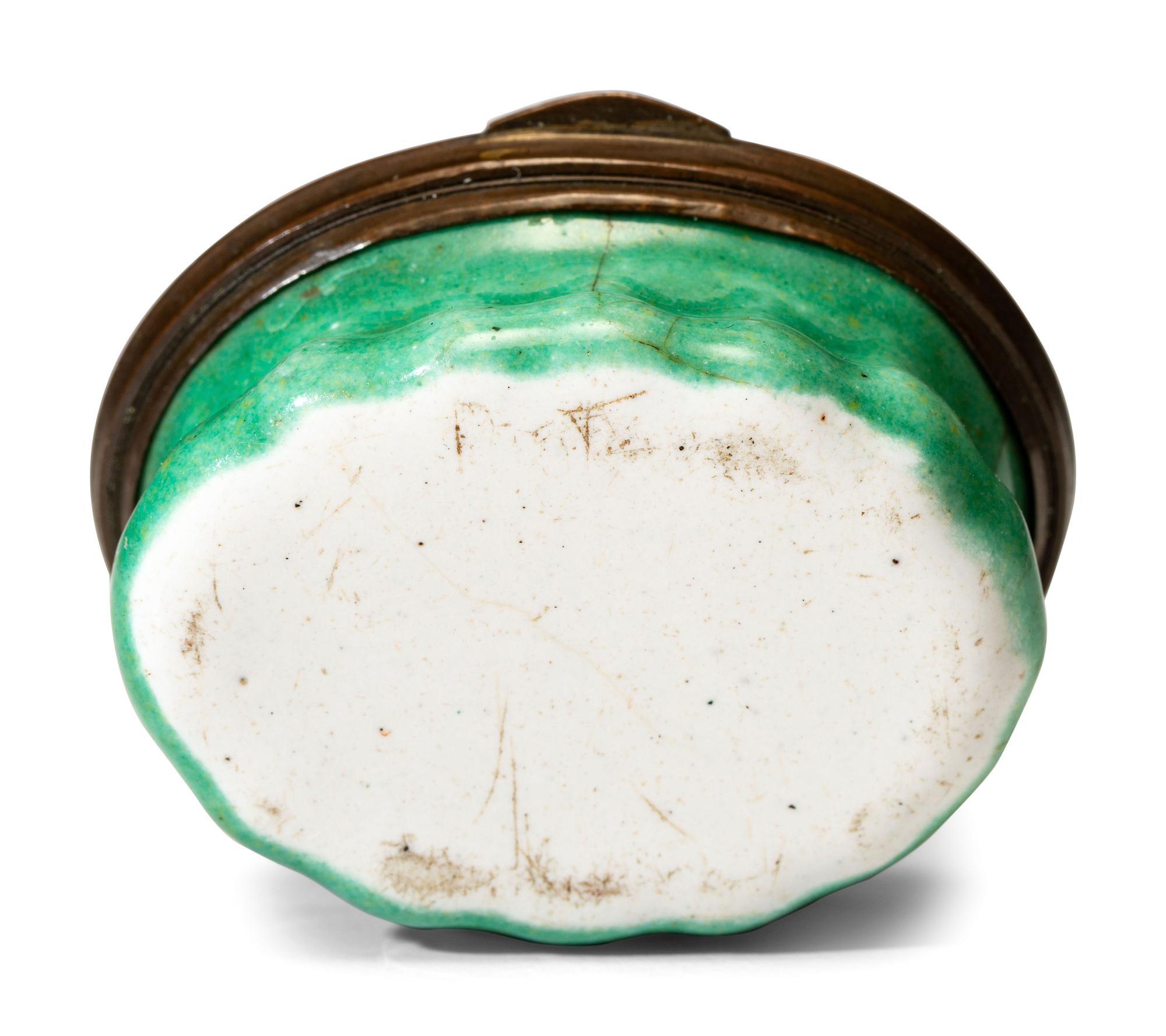 A Bilston Enamel Miniature Hinged Porcelain Trinket or Pill Box