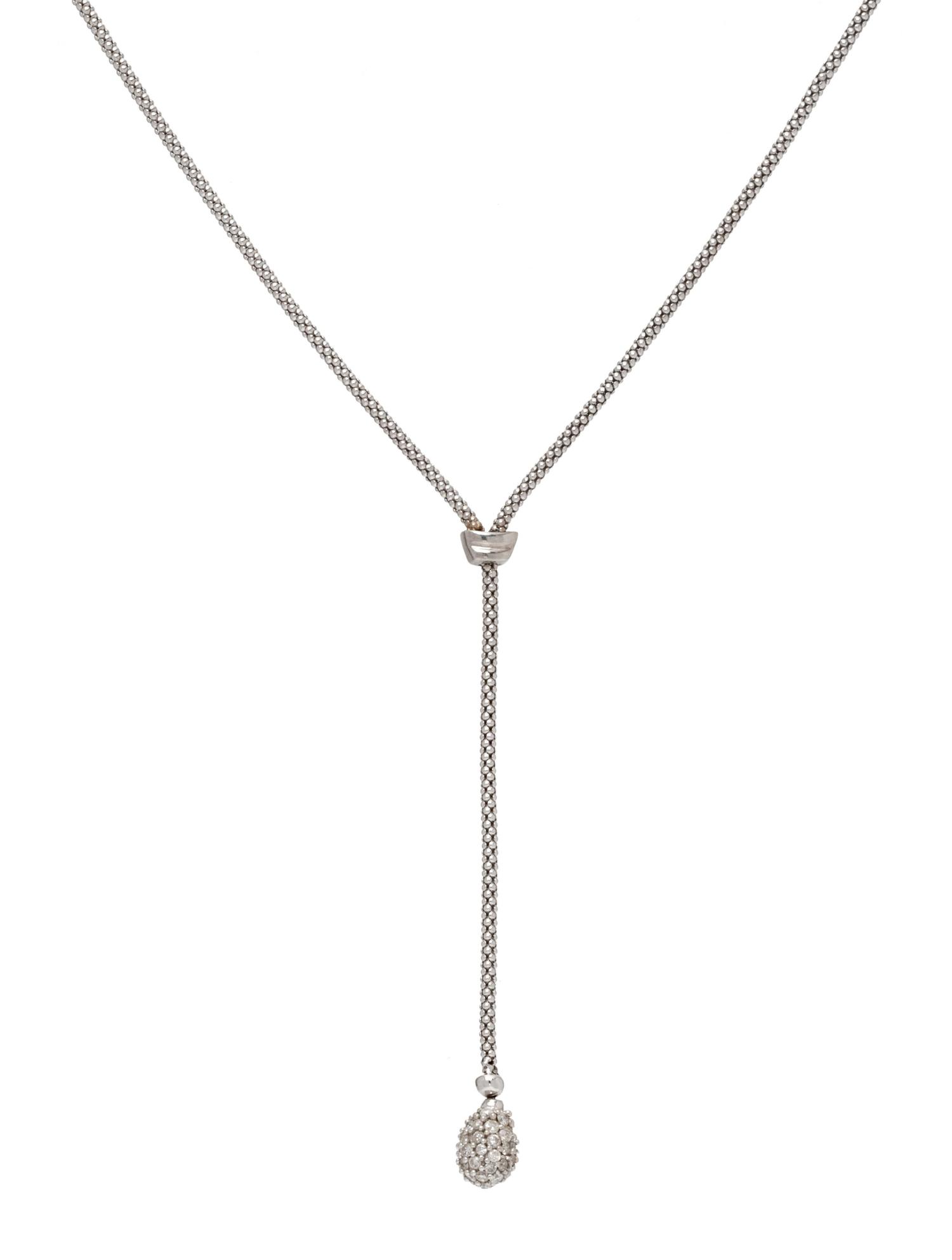 A 14 Karat White Gold and Diamond Drop Necklace,
