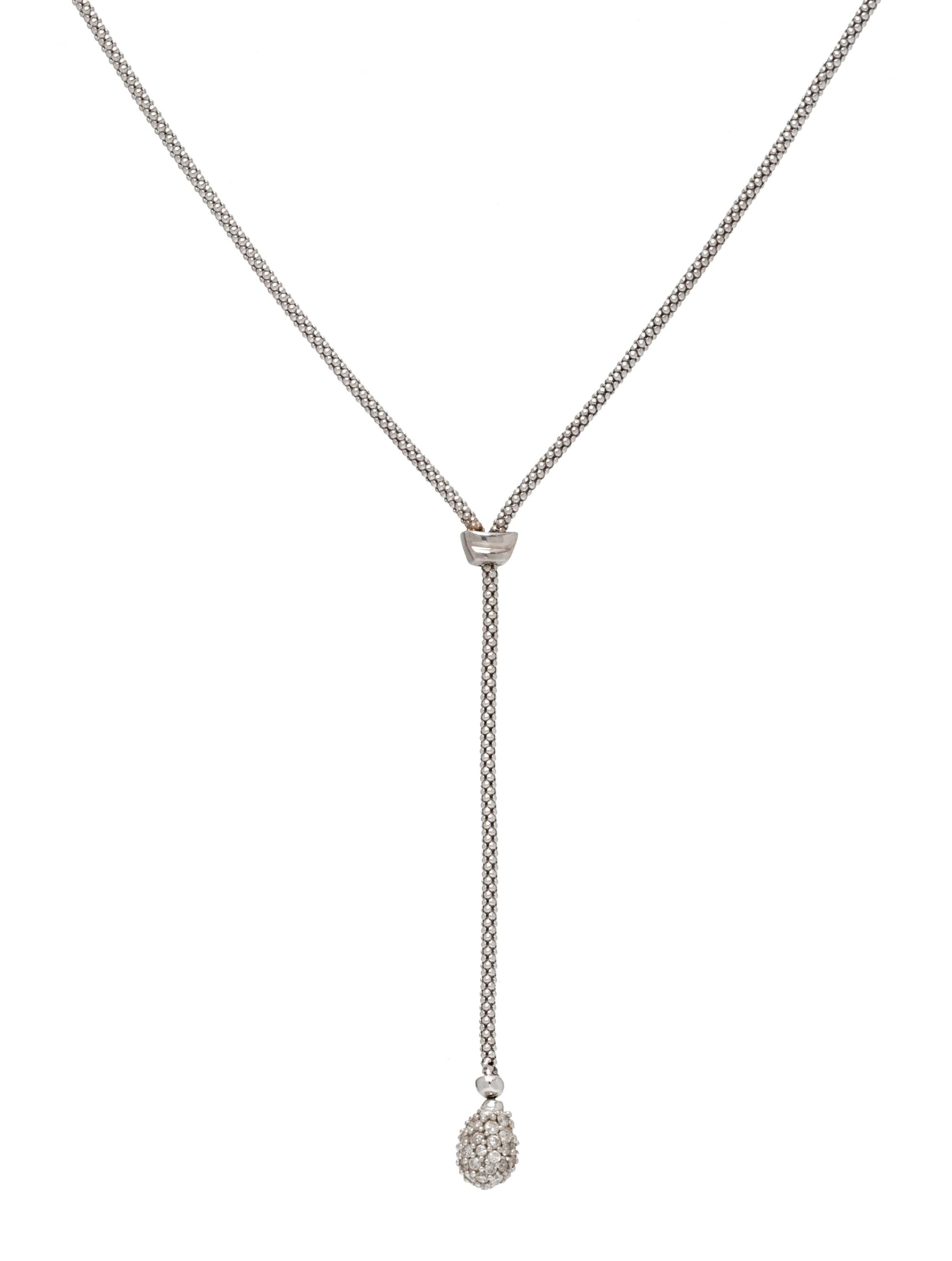 A 14 Karat White Gold and Diamond Drop Necklace,