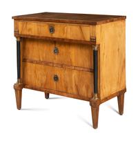 A Biedermeier Walnut and Parcel Ebonized Commode