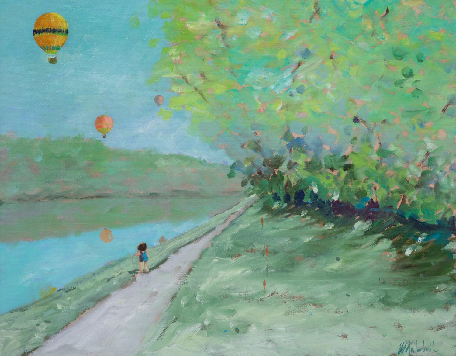 Francis Kalmbach, (American, 1935-2016), Balloons Over the River
