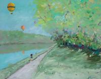 Francis Kalmbach, (American, 1935-2016), Balloons Over the River