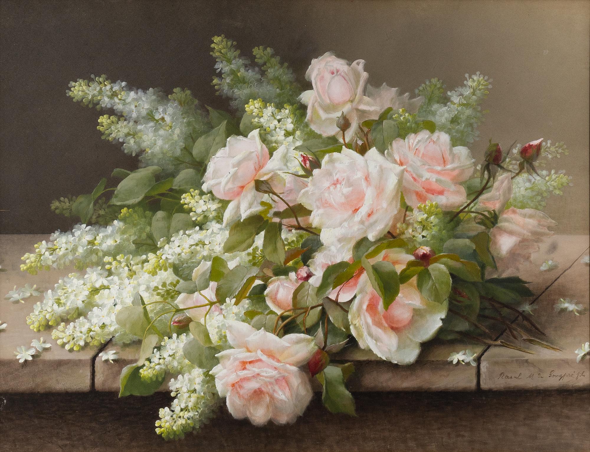 White Lilacs and Pink Roses