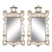 A Pair of Chinese Chippendale Style White-Painted Pier Mirrors