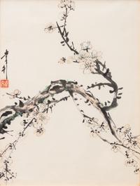 Artists Unknown, (Japanese, 19th/20th century), Two works: Monkeys on a Branch and Flowering Cherry Tree Branch