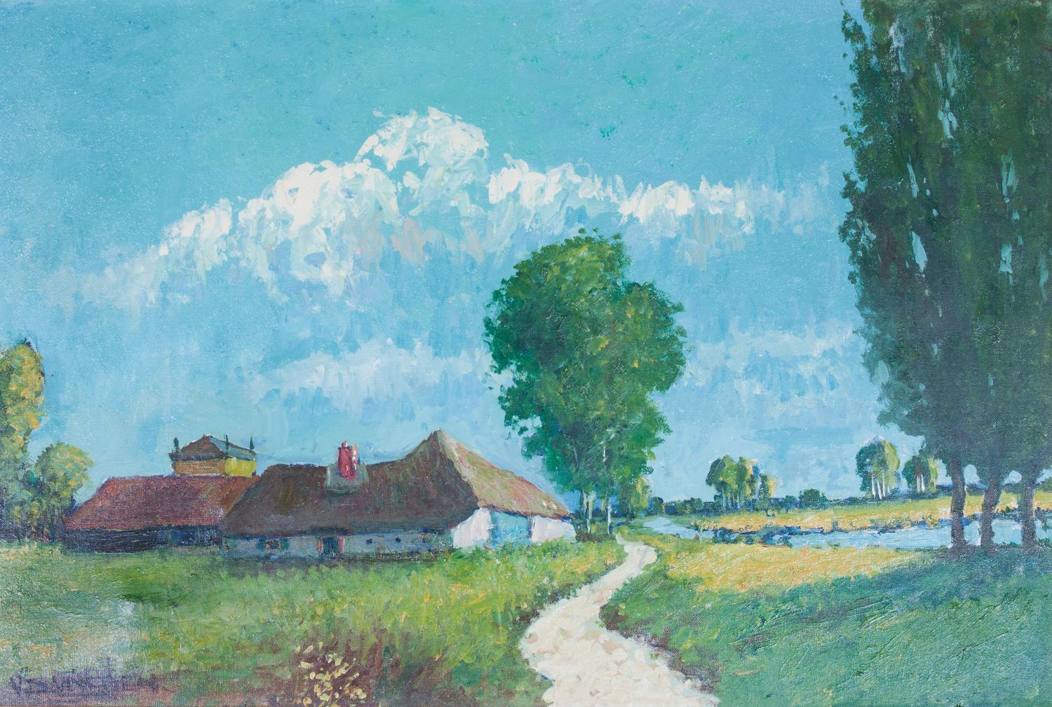 Artist Unknown, (Early 20th century), Thatched Roof House in a River Landscape