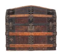 A Brass and Iron Mounted Wood Domed Top Blanket Chest