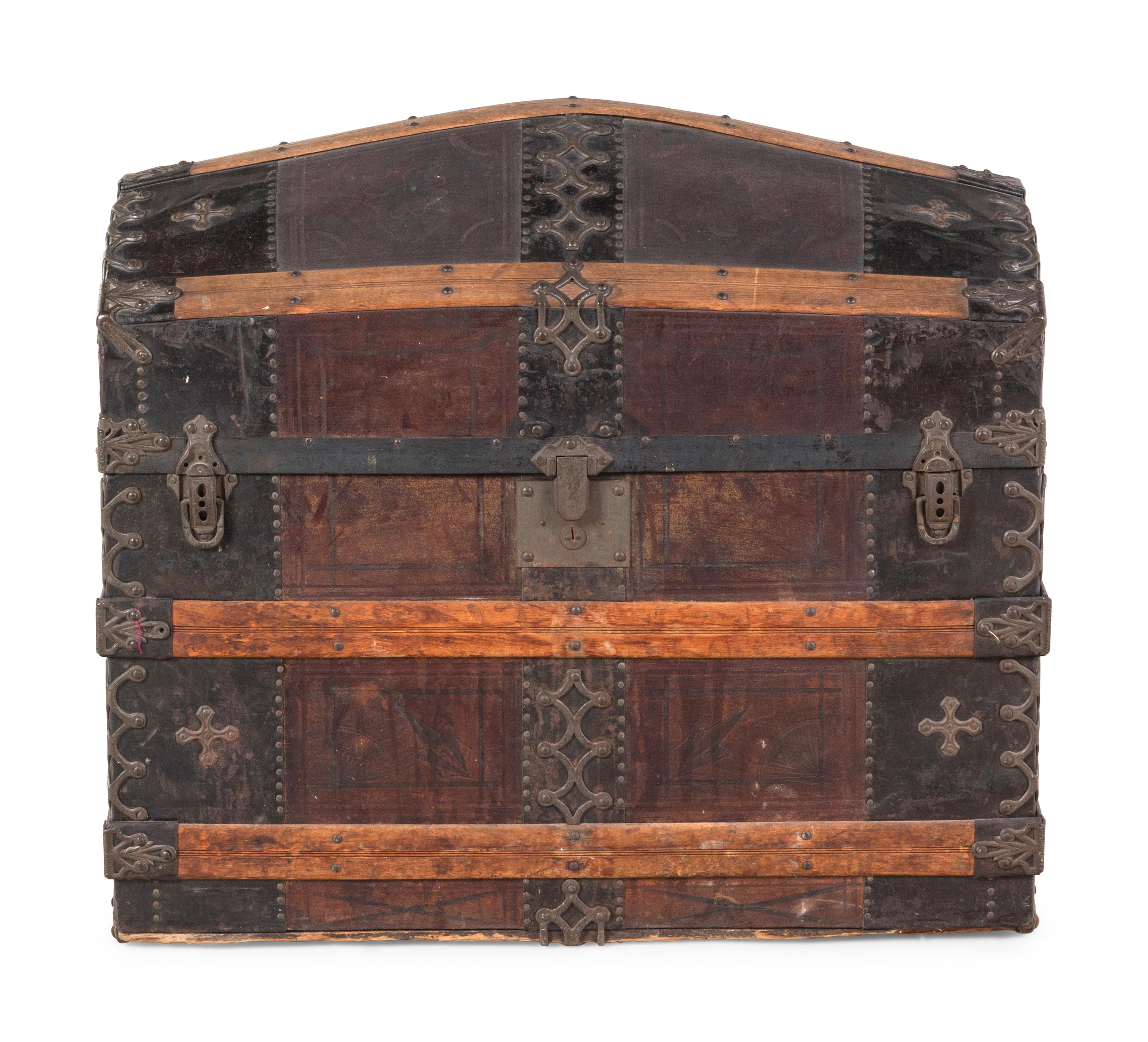 A Brass and Iron Mounted Wood Domed Top Blanket Chest