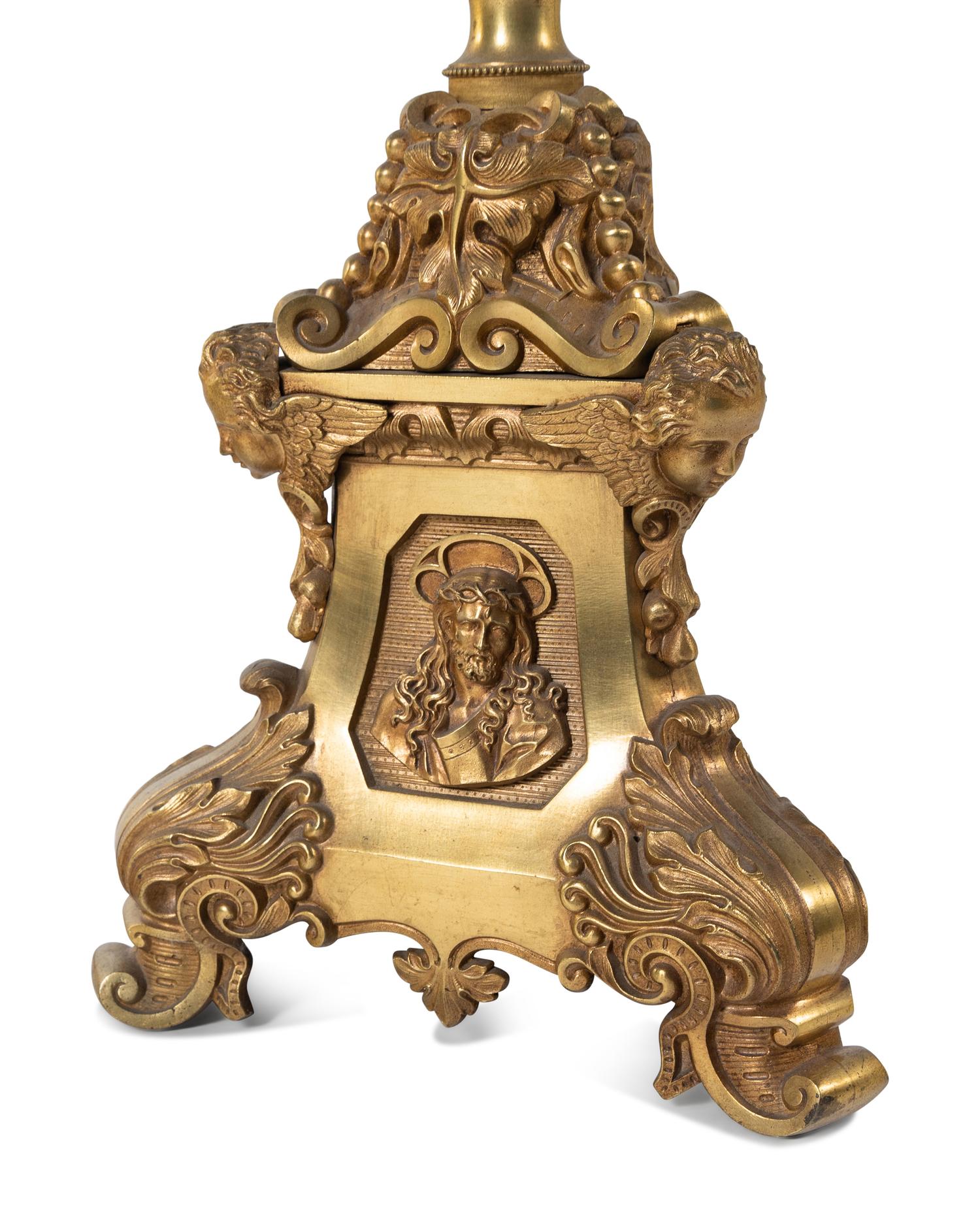 A Continental Gilt Bronze Floor Lamp