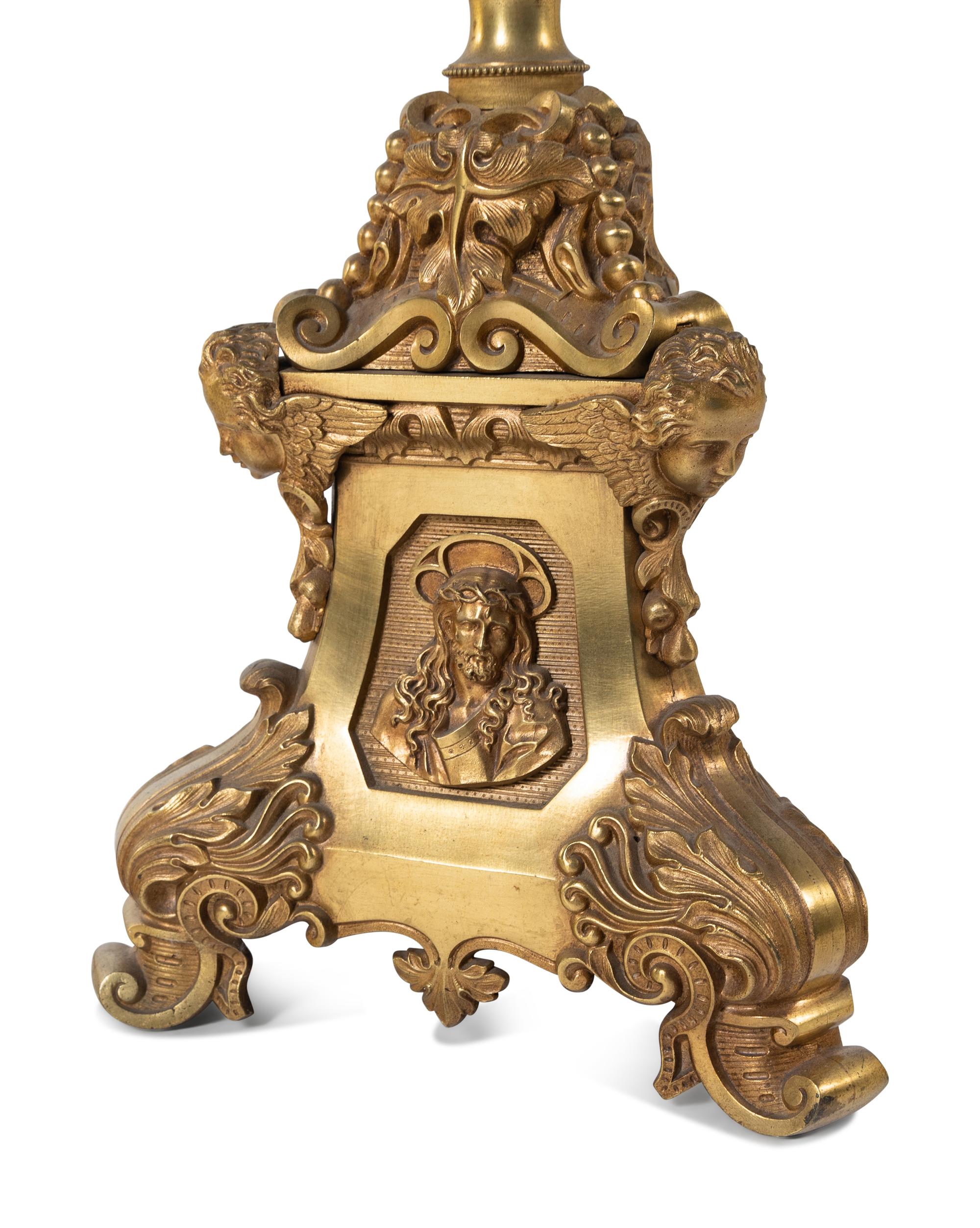 A Continental Gilt Bronze Floor Lamp