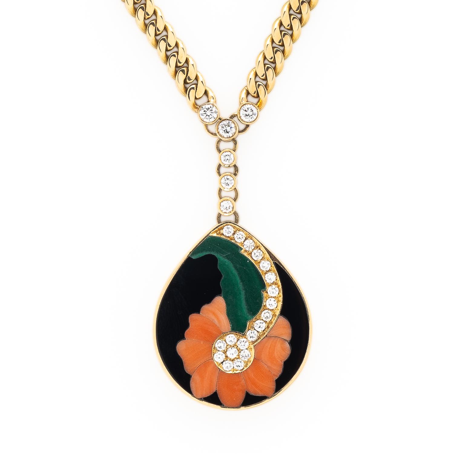 BULGARI, YELLOW GOLD, MULTIGEM, DIAMOND FLORAL INLAY NECKLACE