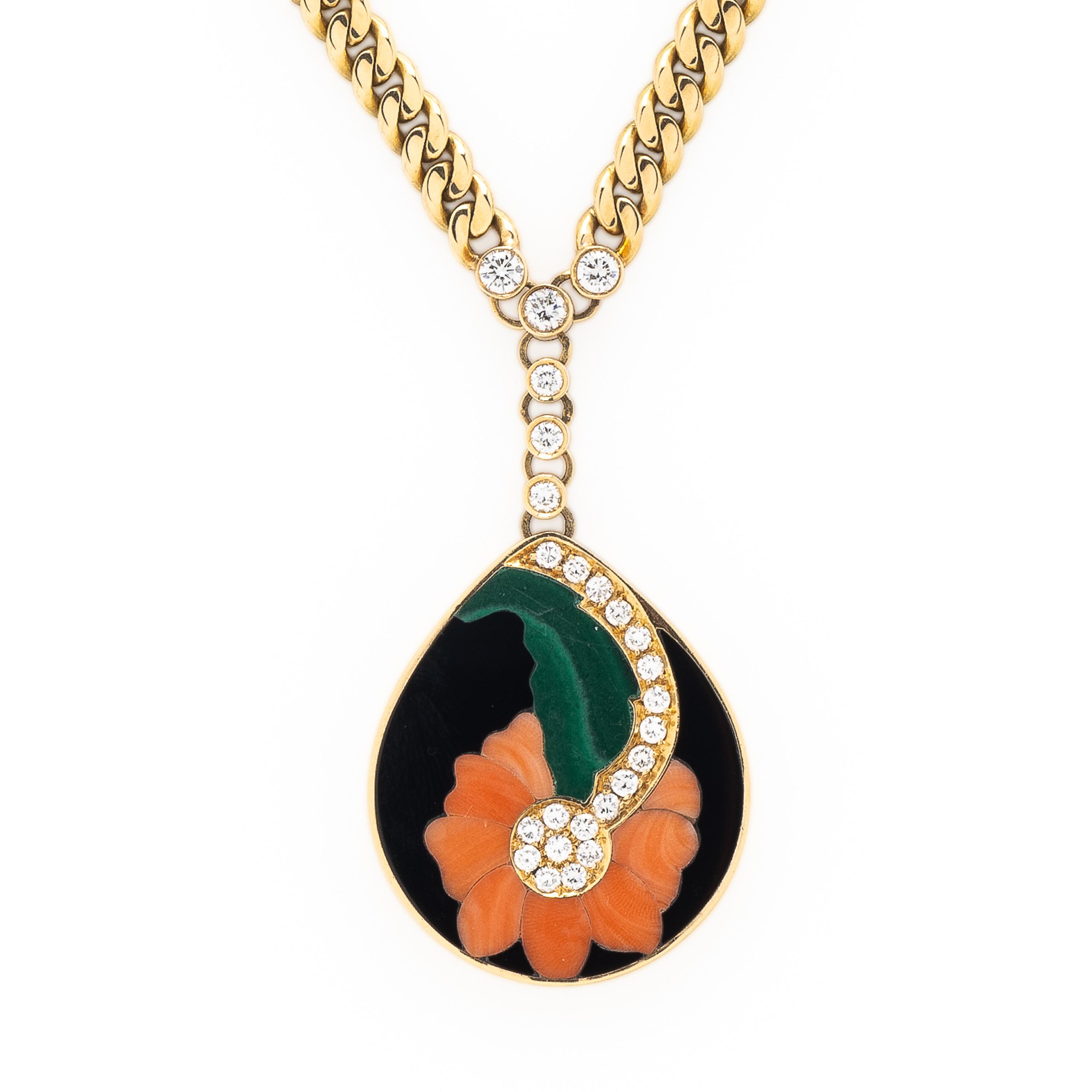 BULGARI, YELLOW GOLD, MULTIGEM, DIAMOND FLORAL INLAY NECKLACE