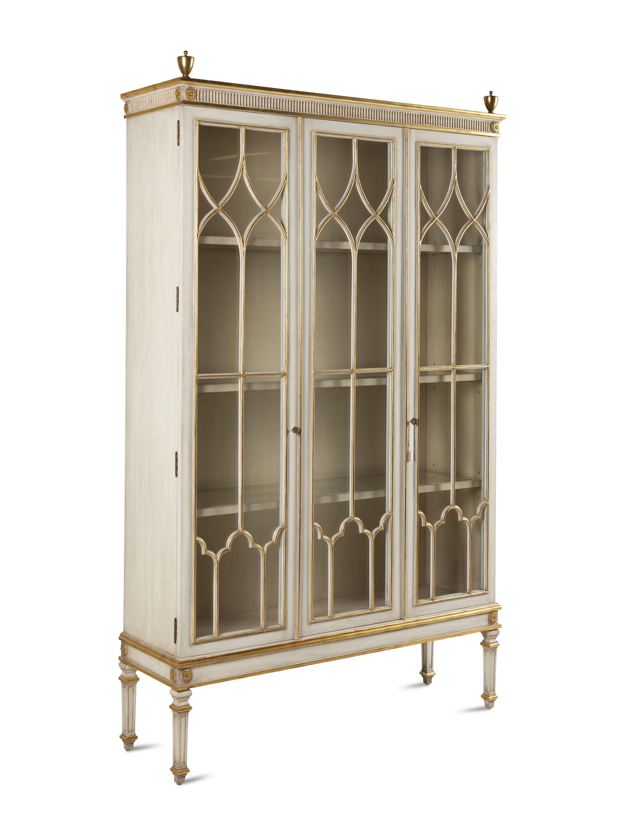 A Louis XVI Style Painted and Parcel Gilt Bookcase