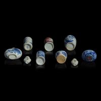 Nine Chinese Miniature Porcelain Snuff and Medicine Bottles, Late Qing-Republic Period 晚清民國 瓷煙壺七支及袖珍藥瓶兩支