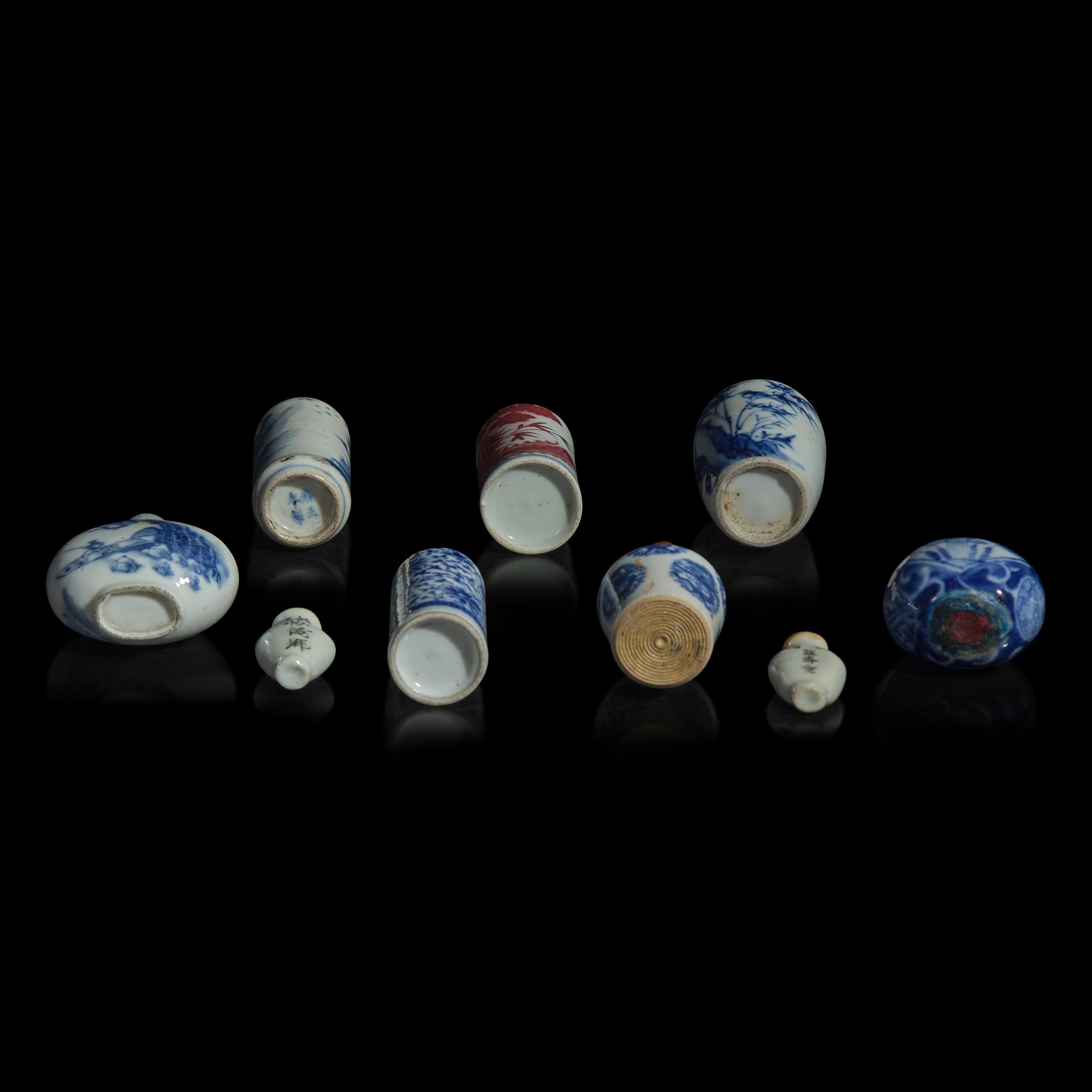 Nine Chinese Miniature Porcelain Snuff and Medicine Bottles, Late Qing-Republic Period 晚清民國 瓷煙壺七支及袖珍藥瓶兩支