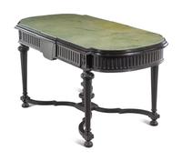 A Napoleon III Style Faux Marble-Top Ebonized Center Table