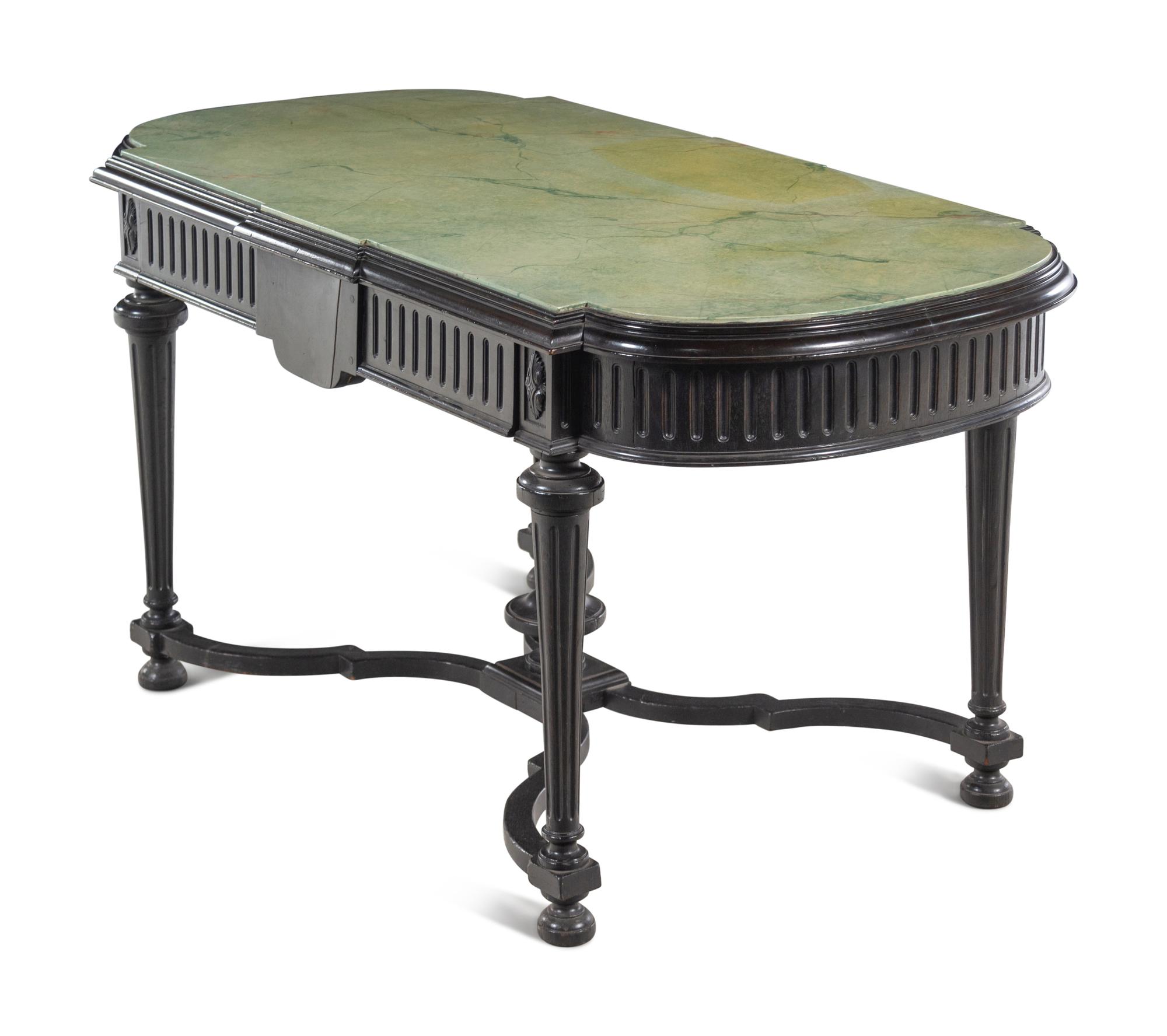 A Napoleon III Style Faux Marble-Top Ebonized Center Table