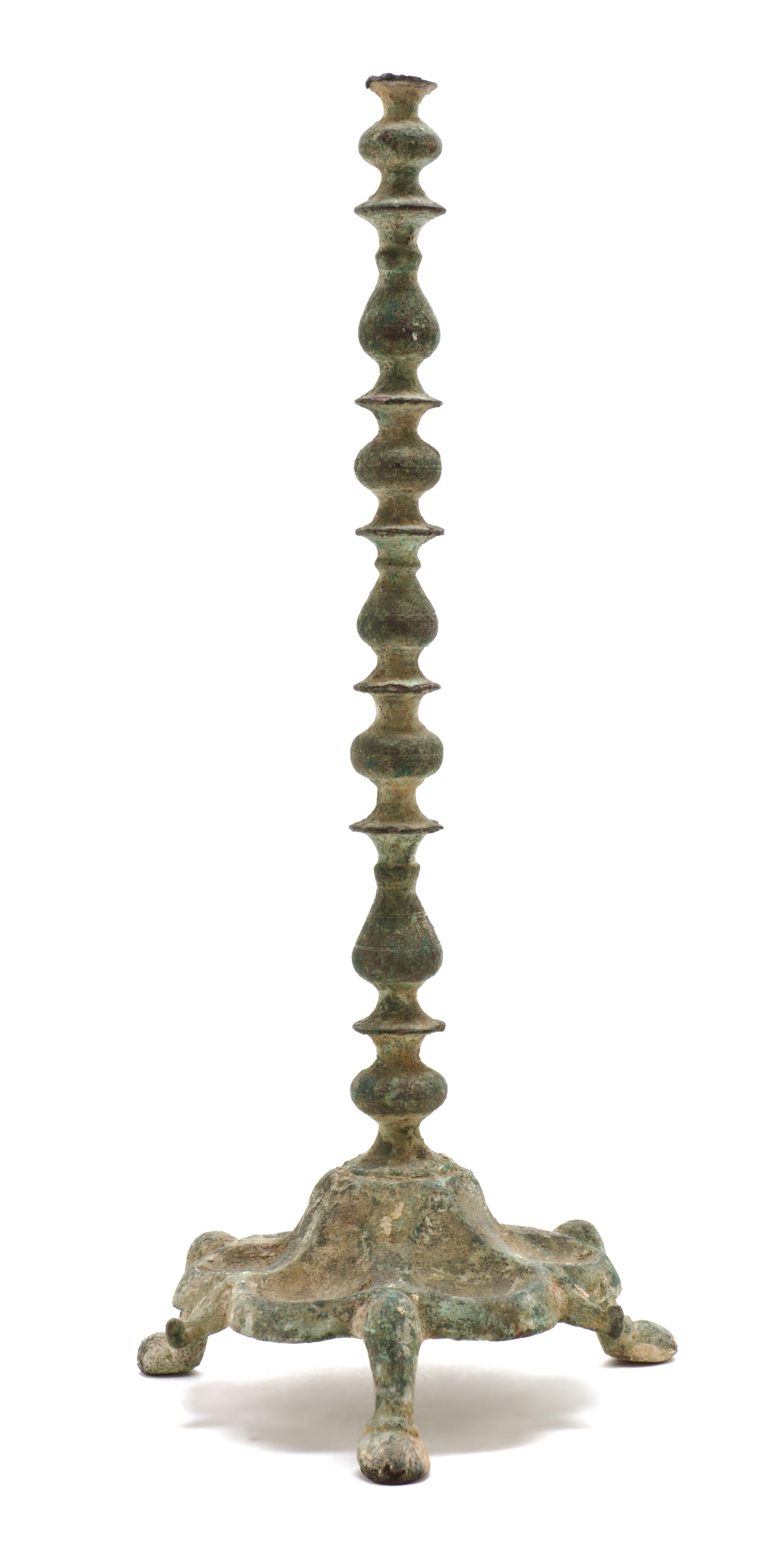 An Islamic Bronze Oil Lamp Stand, POSSIBLY SYRIAN, Height 14 inches. — POSSIBLY SYRIAN,