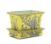 A Grisaille Enamel on Yellow Ground Porcelain Cachepot and Undertray