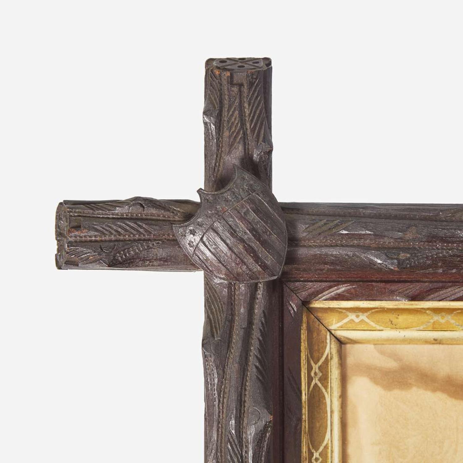 [CIVIL WAR]. Folk-art carved frame with discharge for Massachusetts soldier Charles Clark, ca 1865.