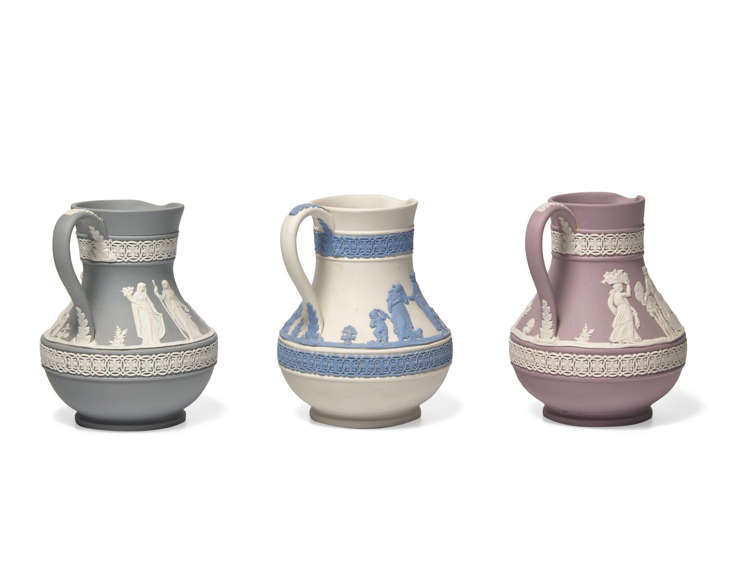 A Group of Three Wedgwood Jasperware Milk Jugs