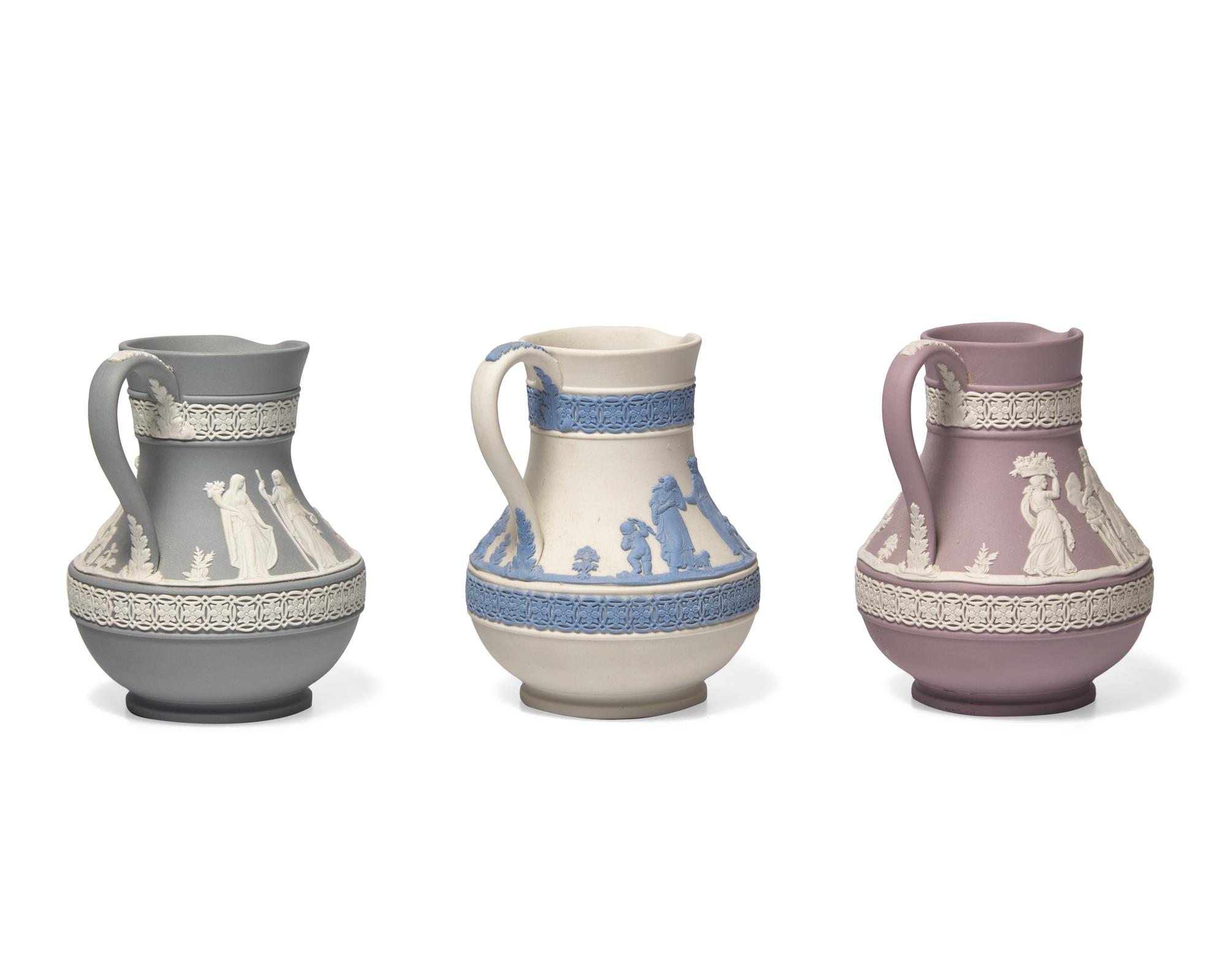 A Group of Three Wedgwood Jasperware Milk Jugs