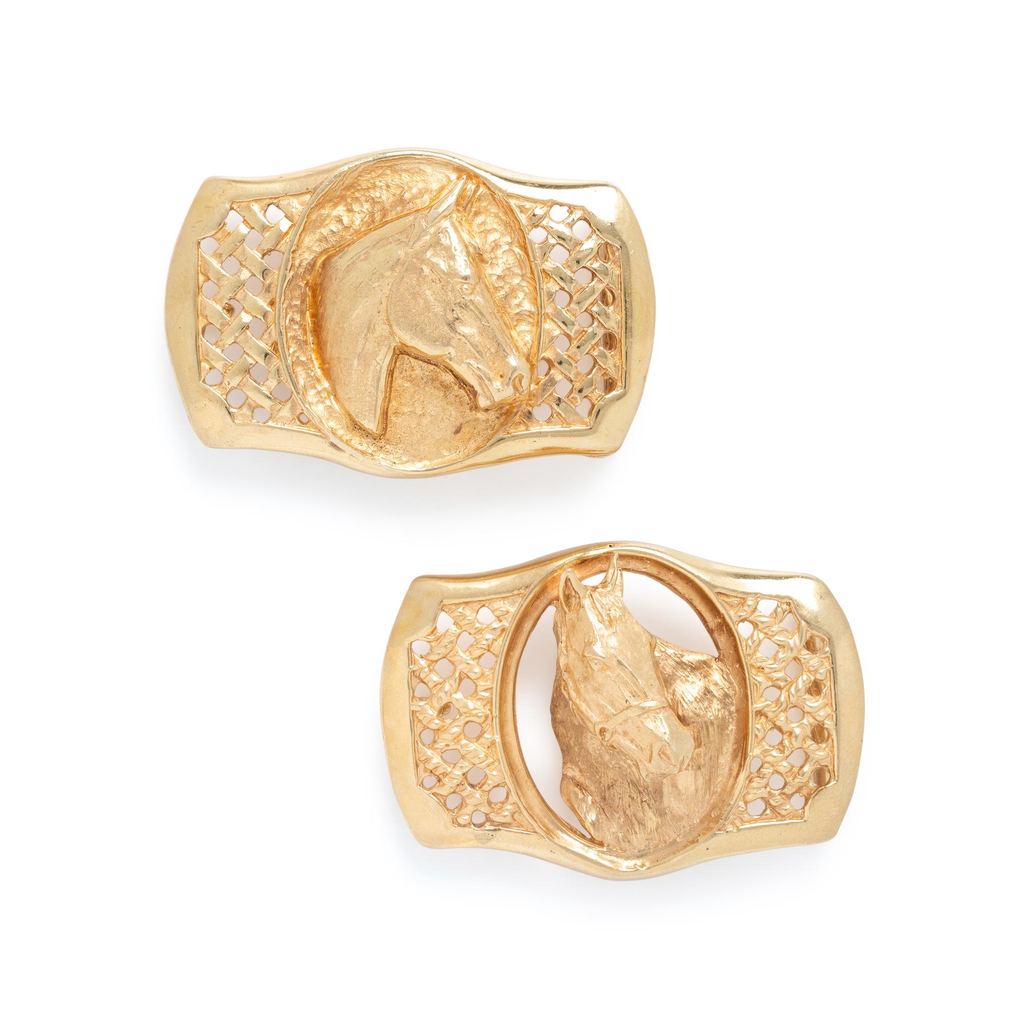 Two Yellow Gold Horse Belt Buckles
